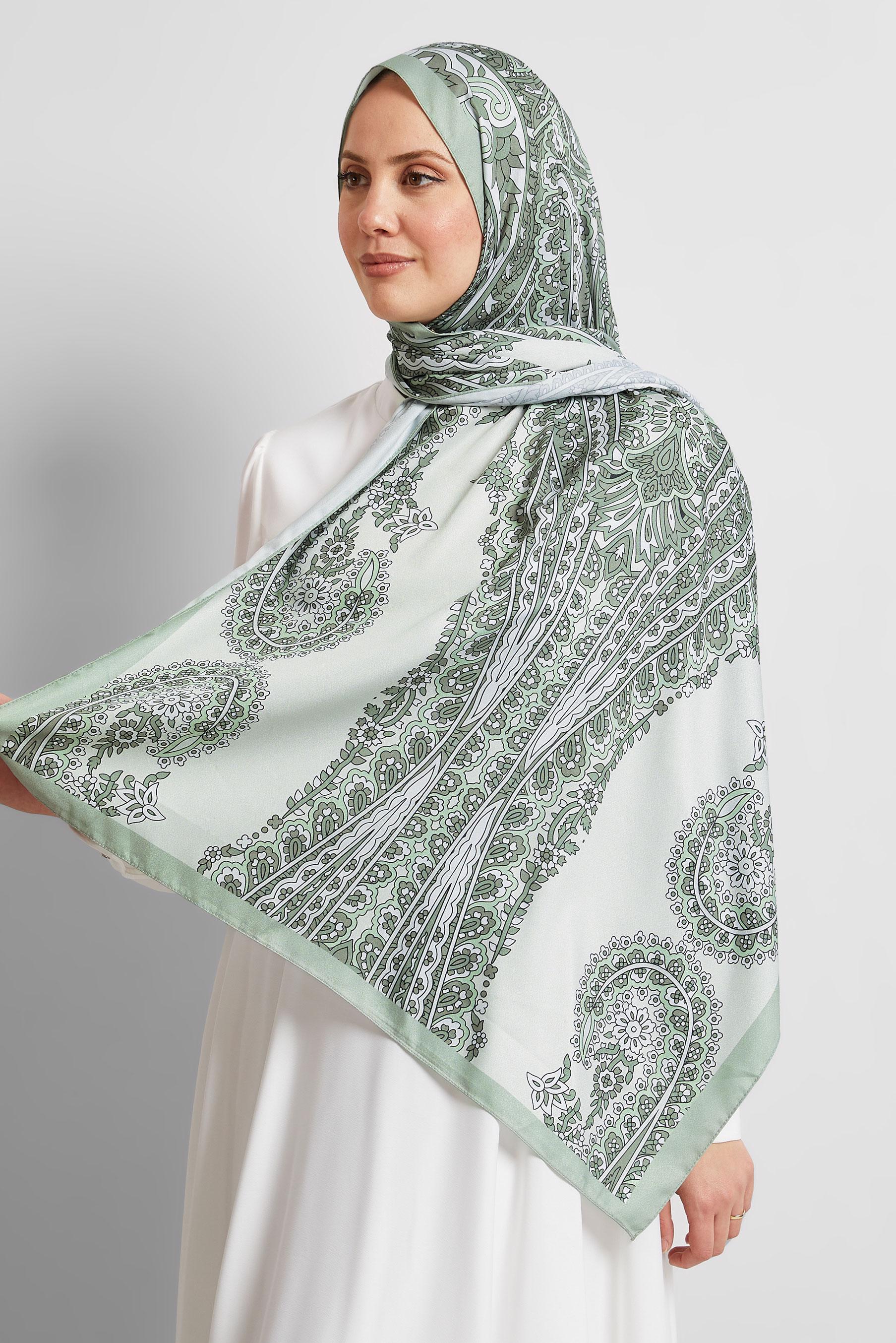 Tesettür giyim YEŞİL ALVİNA DESENLİ ŞAL 8532