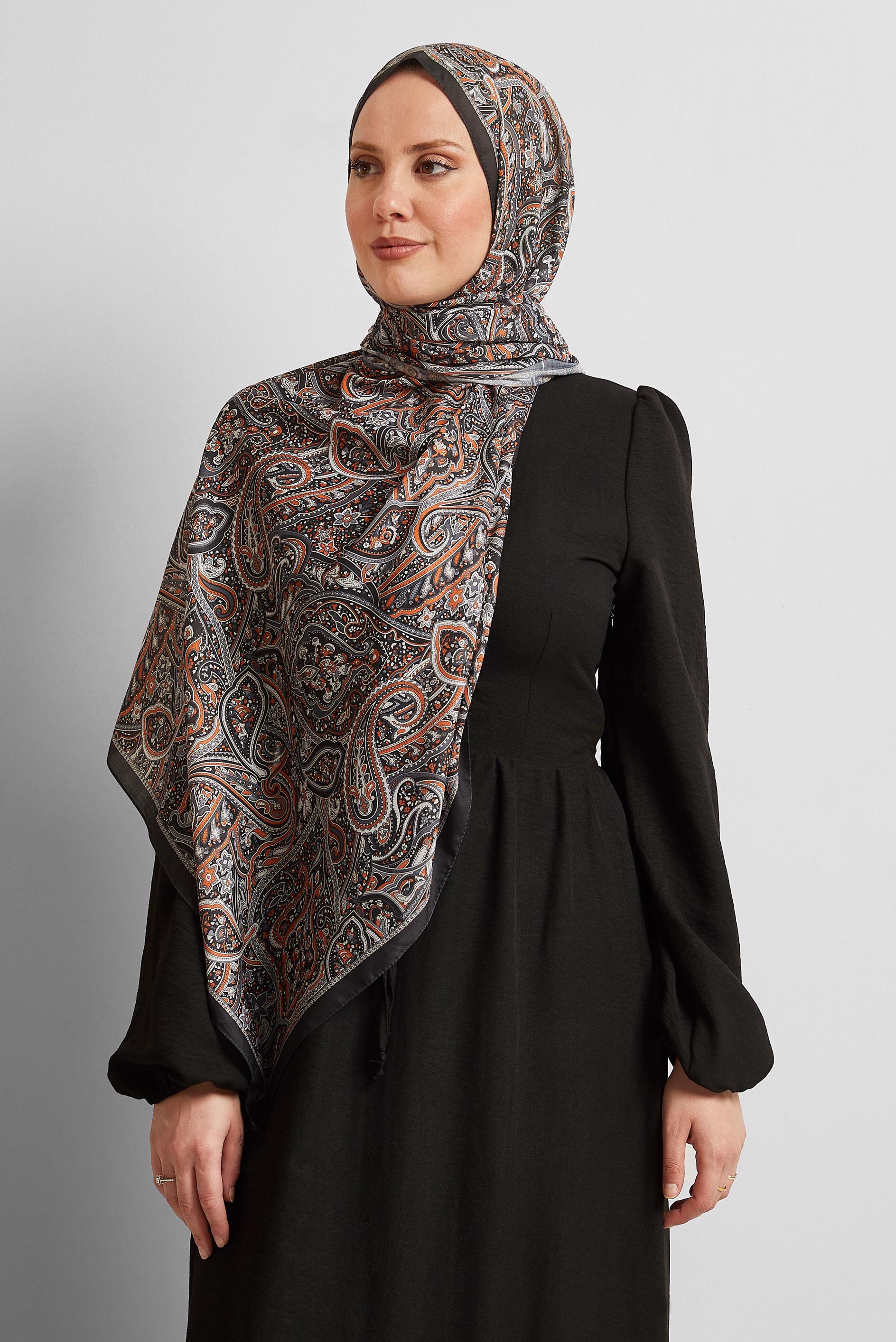 Tesettür giyim SİYAH ALVİNA ETNİK DESEN ŞAL 8539