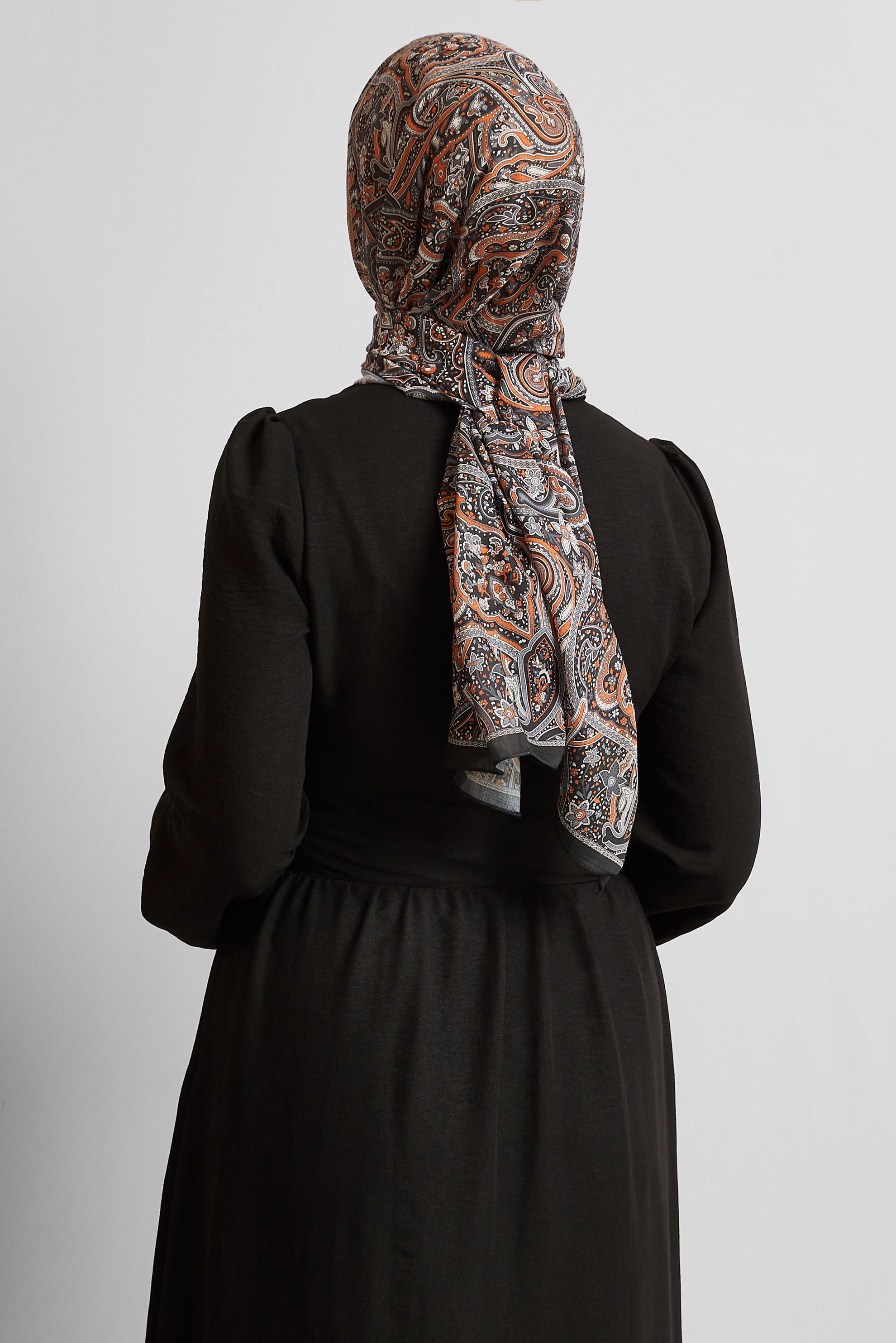 Tesettür giyim SİYAH ALVİNA ETNİK DESEN ŞAL 8539