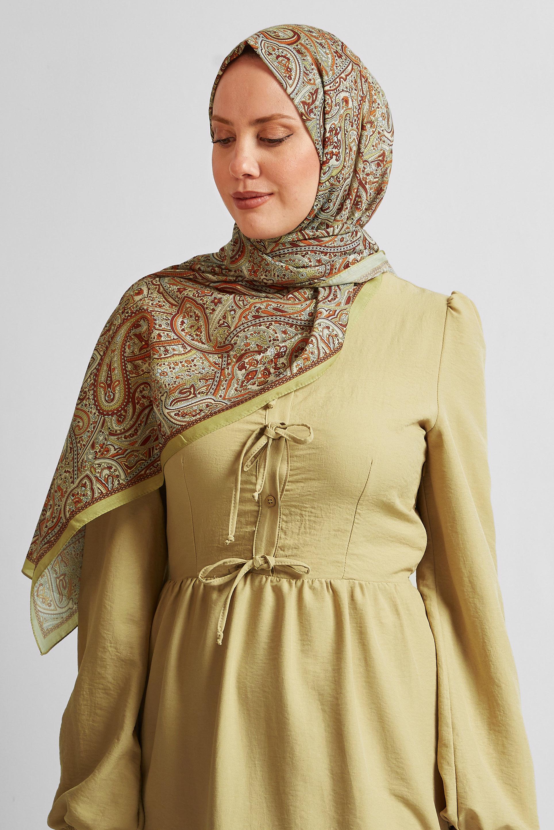 Tesettür giyim YEŞİL ALVİNA ETNİK DESEN ŞAL 8539