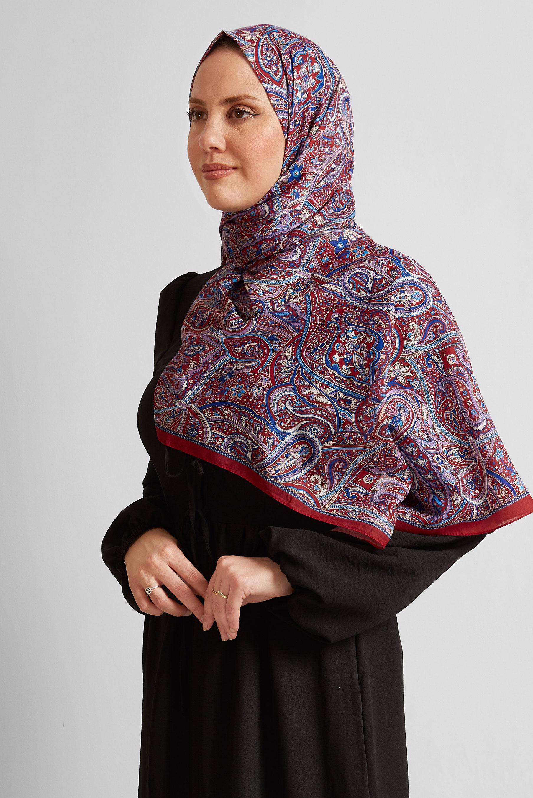 Tesettür giyim KIRMIZI ALVİNA ETNİK DESEN ŞAL 8539