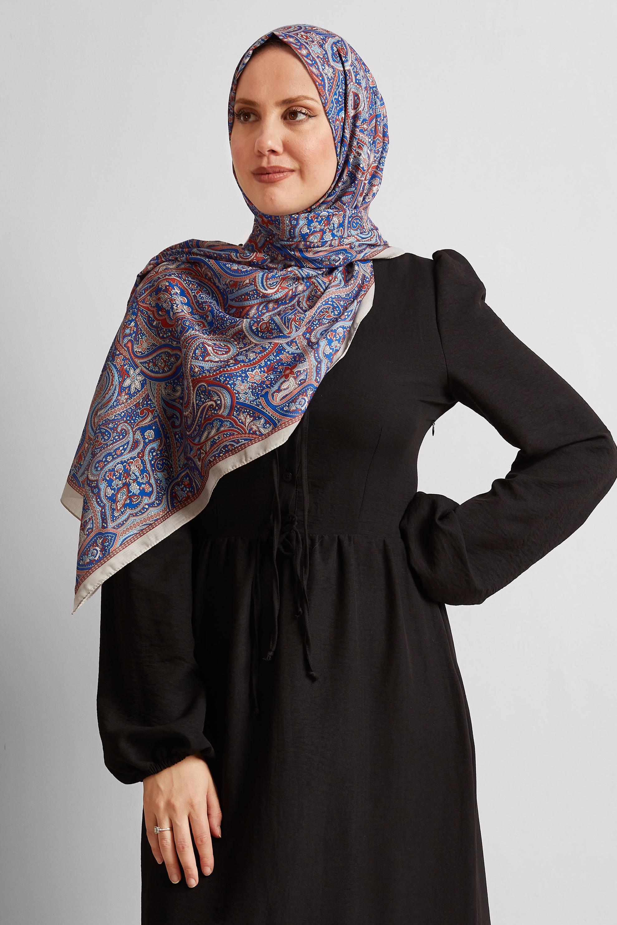 Tesettür giyim BEJ ALVİNA ETNİK DESEN ŞAL 8539