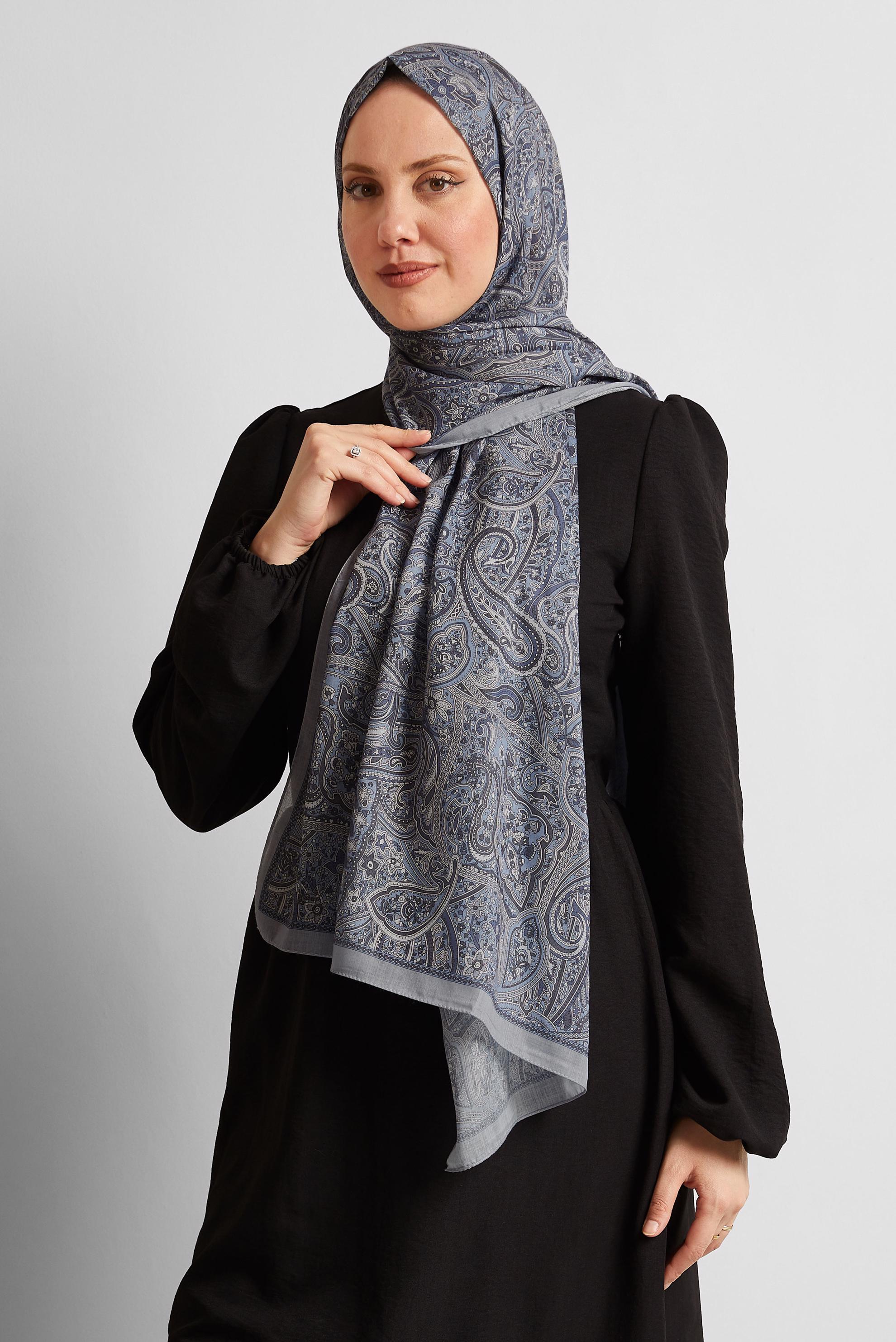 Tesettür giyim GRİ ALVİNA ETNİK DESEN ŞAL 8539