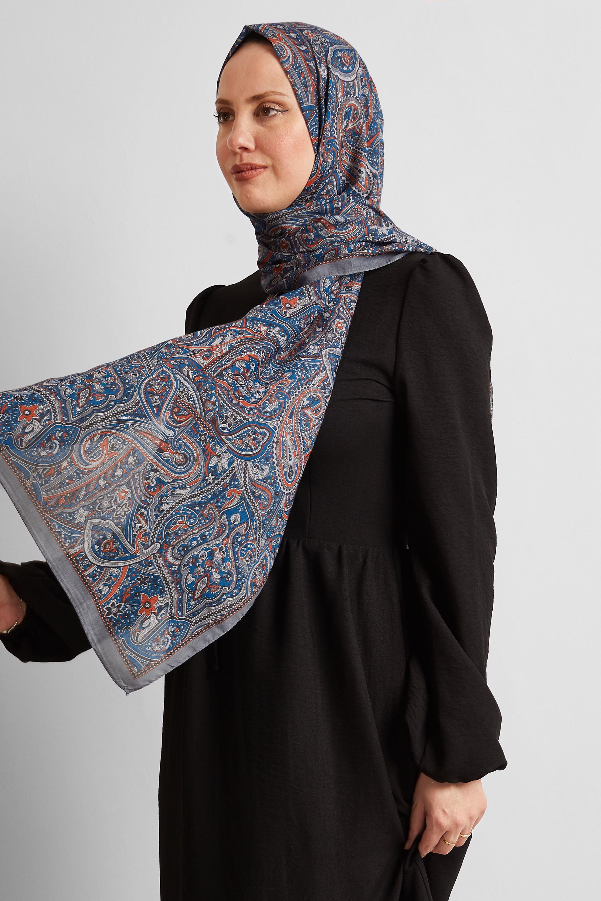 Tesettür giyim GRİ ALVİNA ETNİK DESEN ŞAL 8539