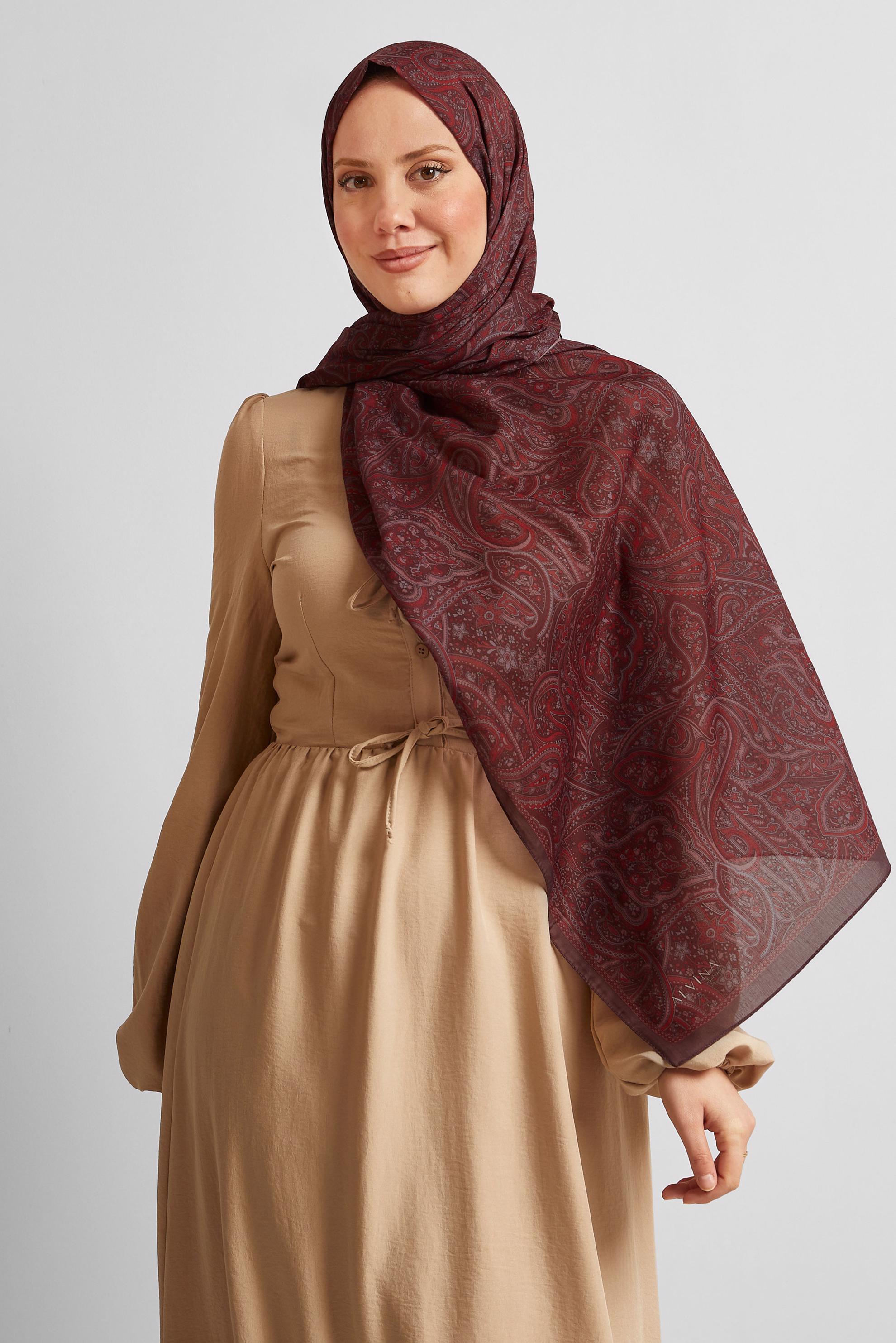 Tesettür giyim BORDO ALVİNA ETNİK DESEN ŞAL 8539