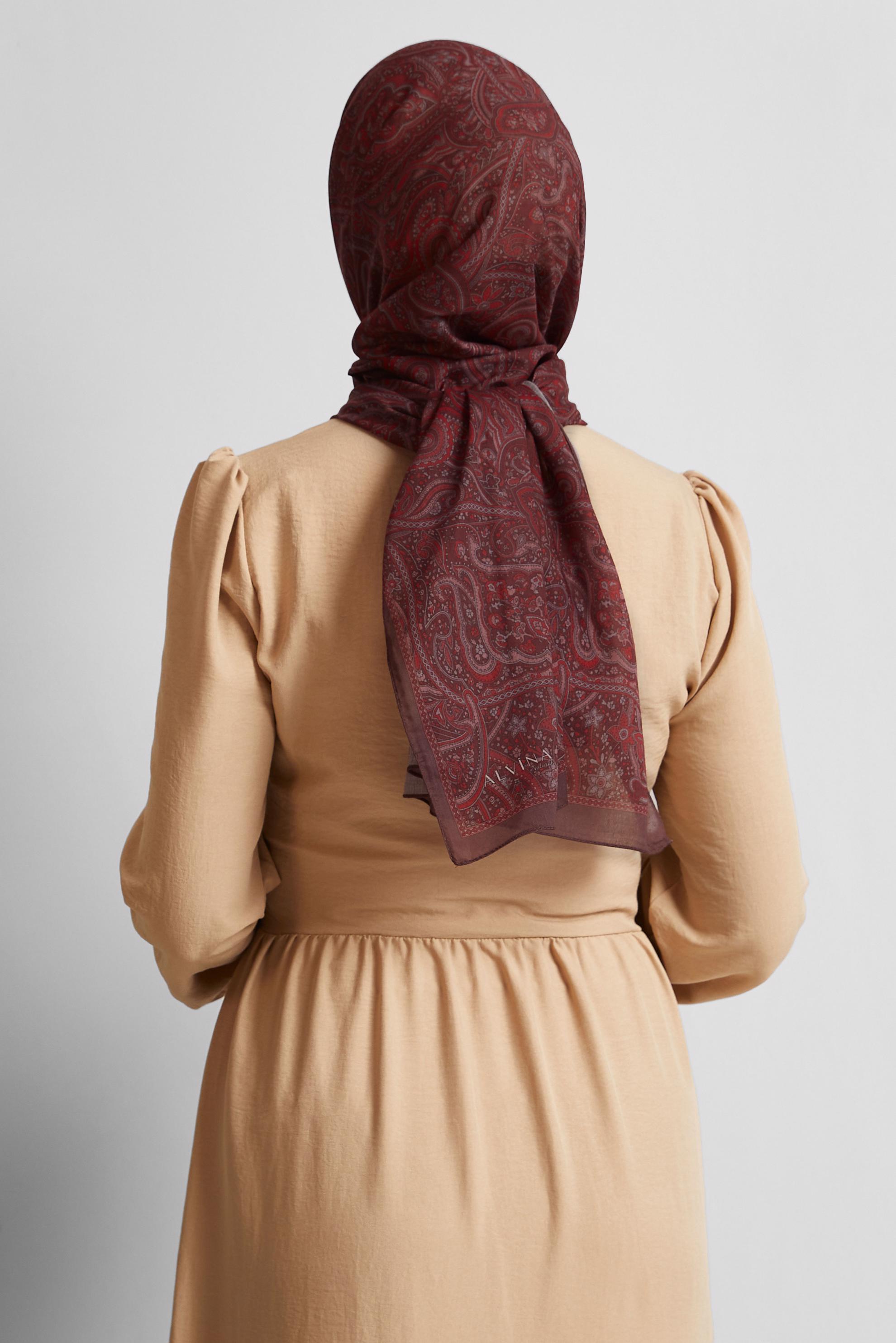 Tesettür giyim BORDO ALVİNA ETNİK DESEN ŞAL 8539