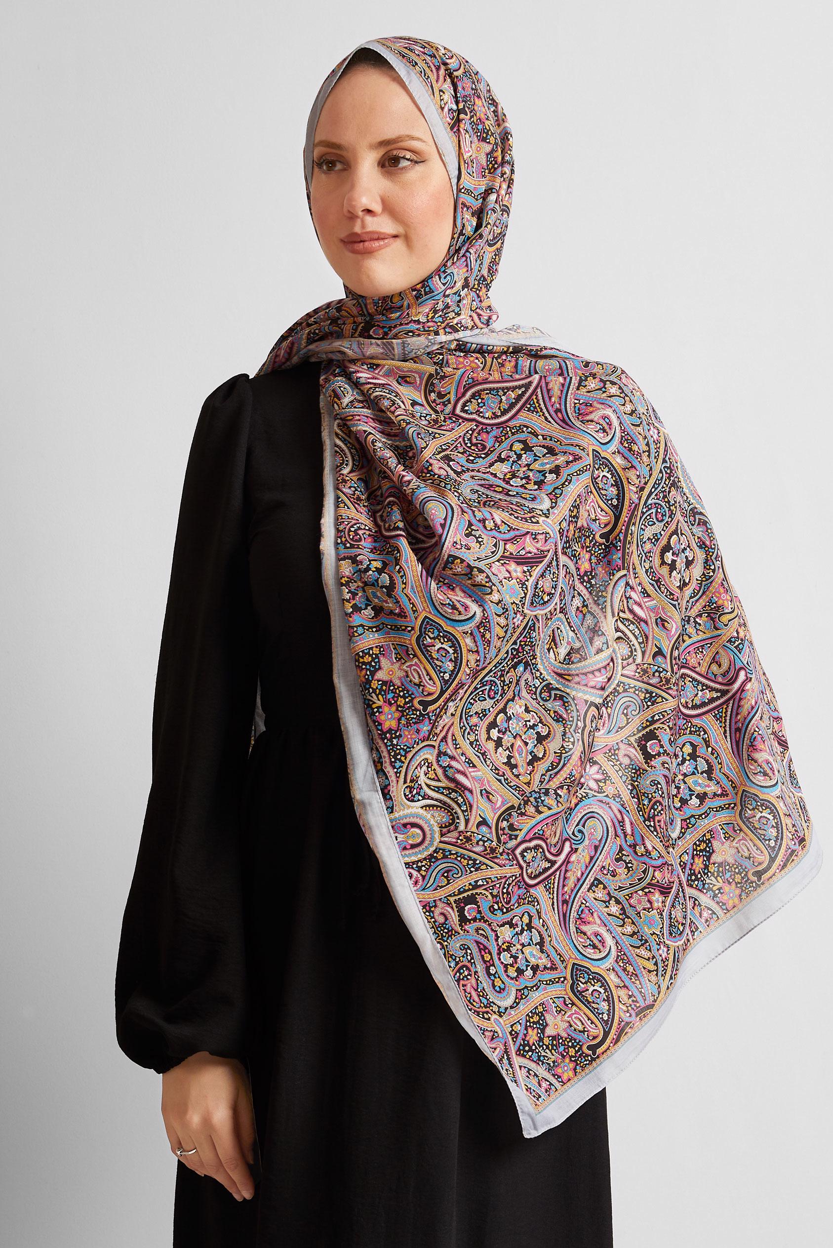 Tesettür giyim GÜMÜŞ ALVİNA ETNİK DESEN ŞAL 8539