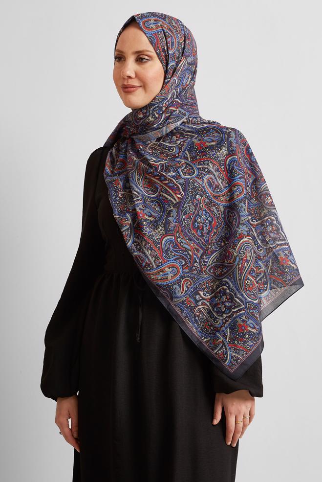 Tesettür giyim LACİVERT ALVİNA ETNİK DESEN ŞAL 8539 - ALVİNA