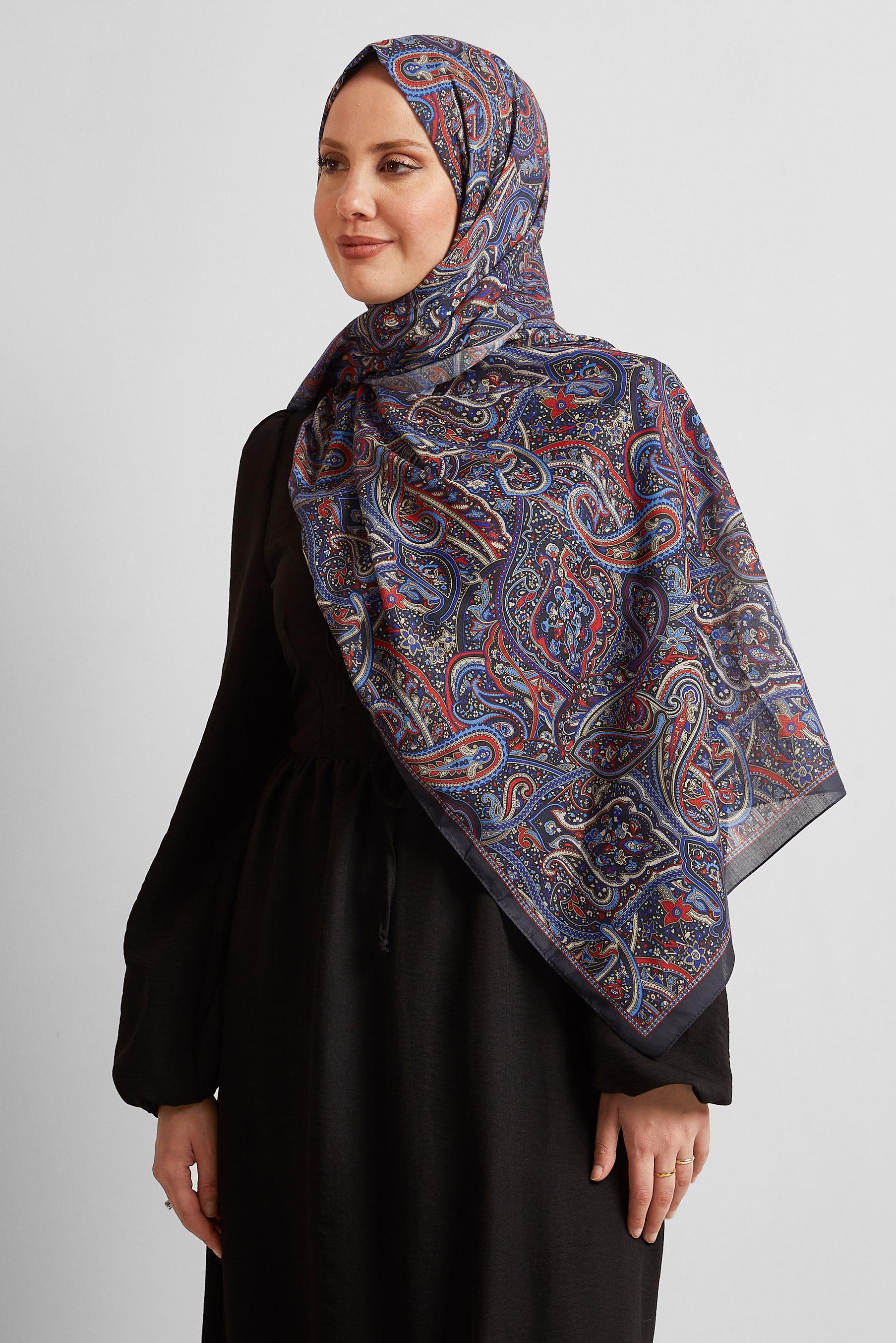 Tesettür giyim LACİVERT ALVİNA ETNİK DESEN ŞAL 8539