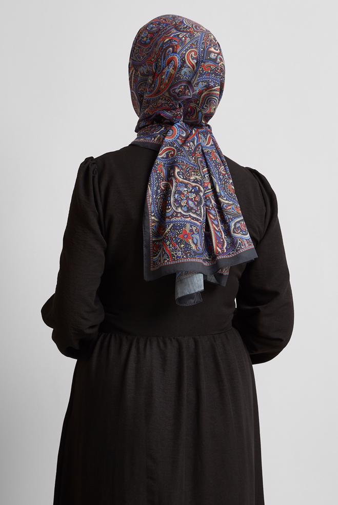 Tesettür giyim LACİVERT ALVİNA ETNİK DESEN ŞAL 8539 - ALVİNA