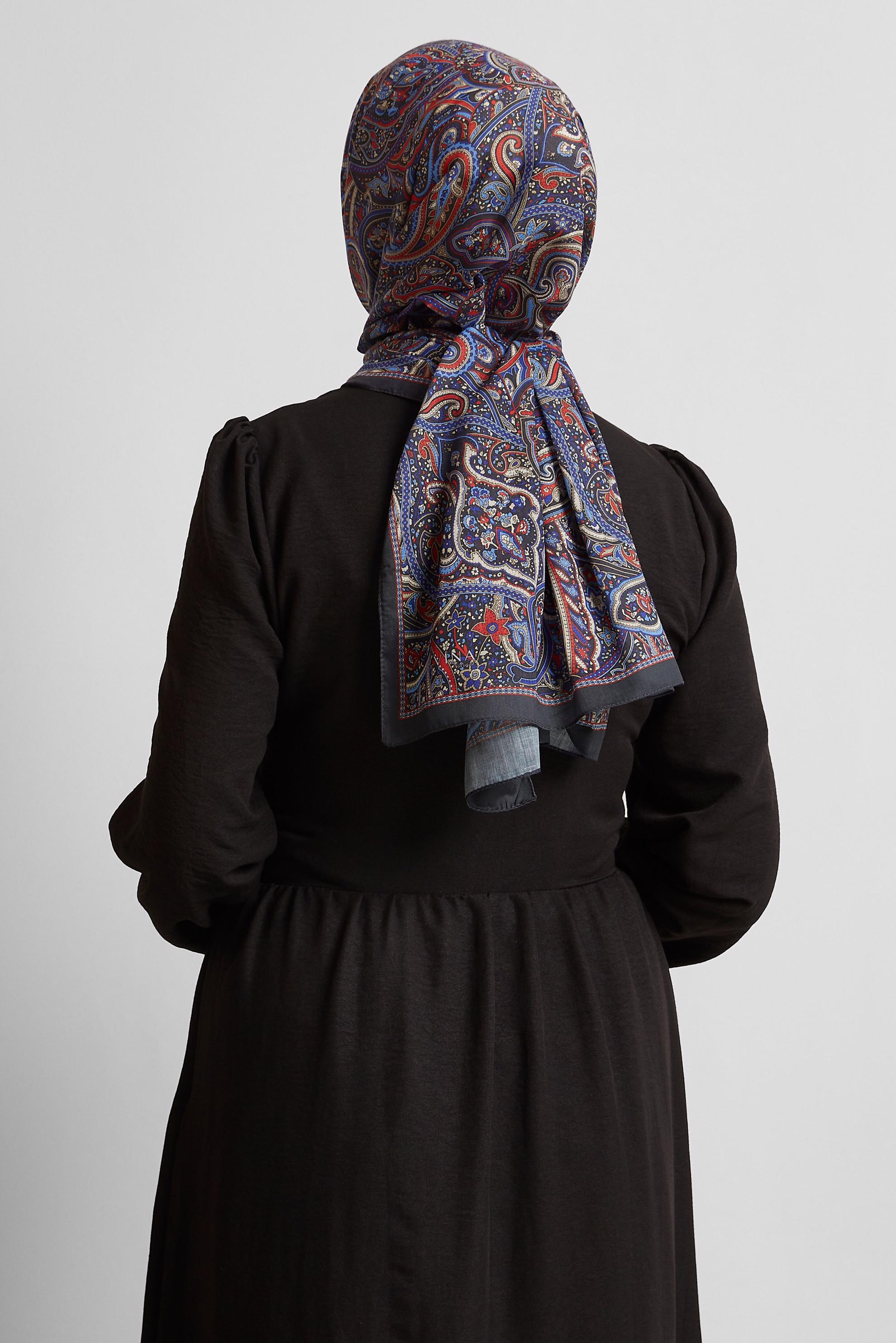 Tesettür giyim LACİVERT ALVİNA ETNİK DESEN ŞAL 8539