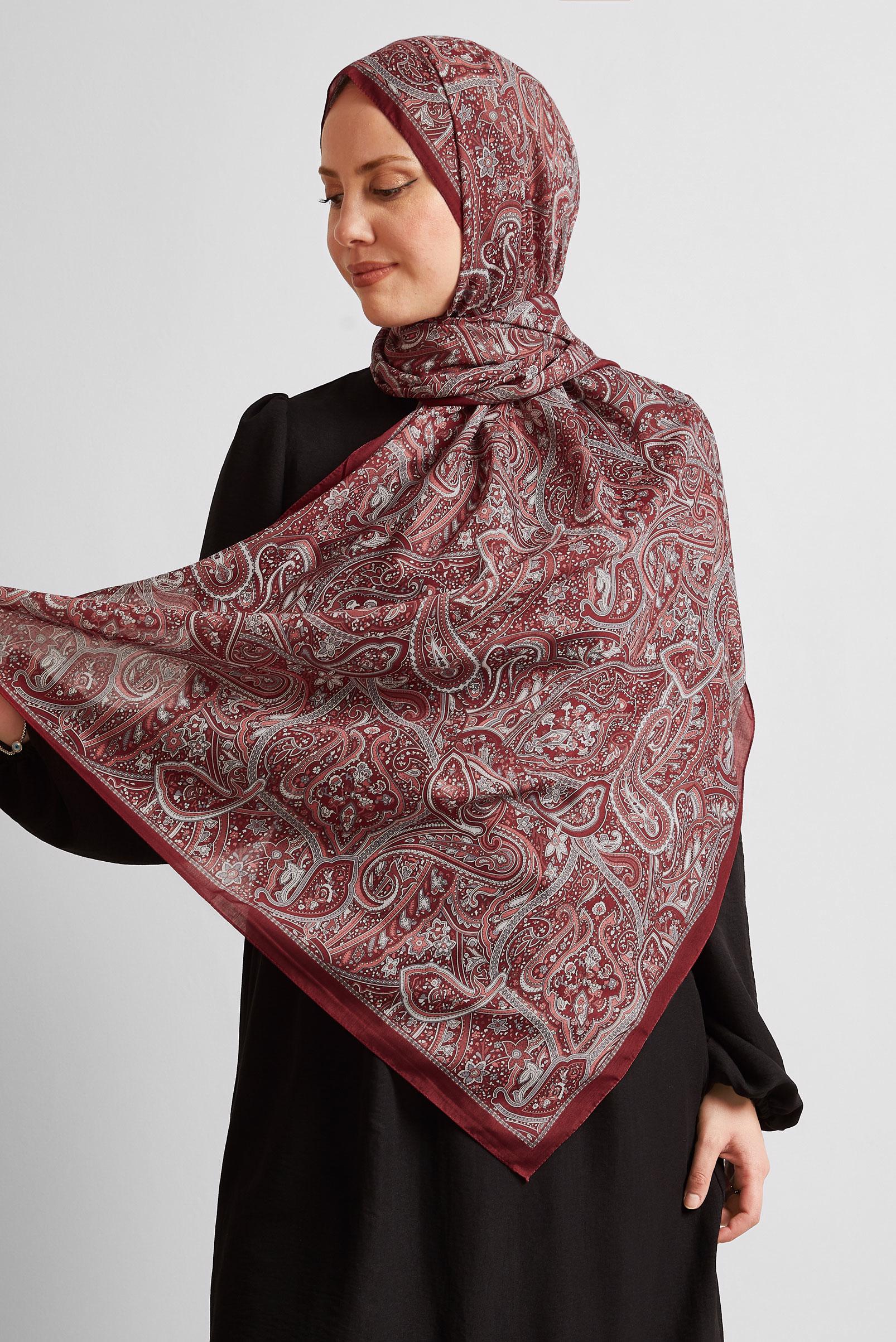Tesettür giyim BORDO ALVİNA ETNİK DESEN ŞAL 8539