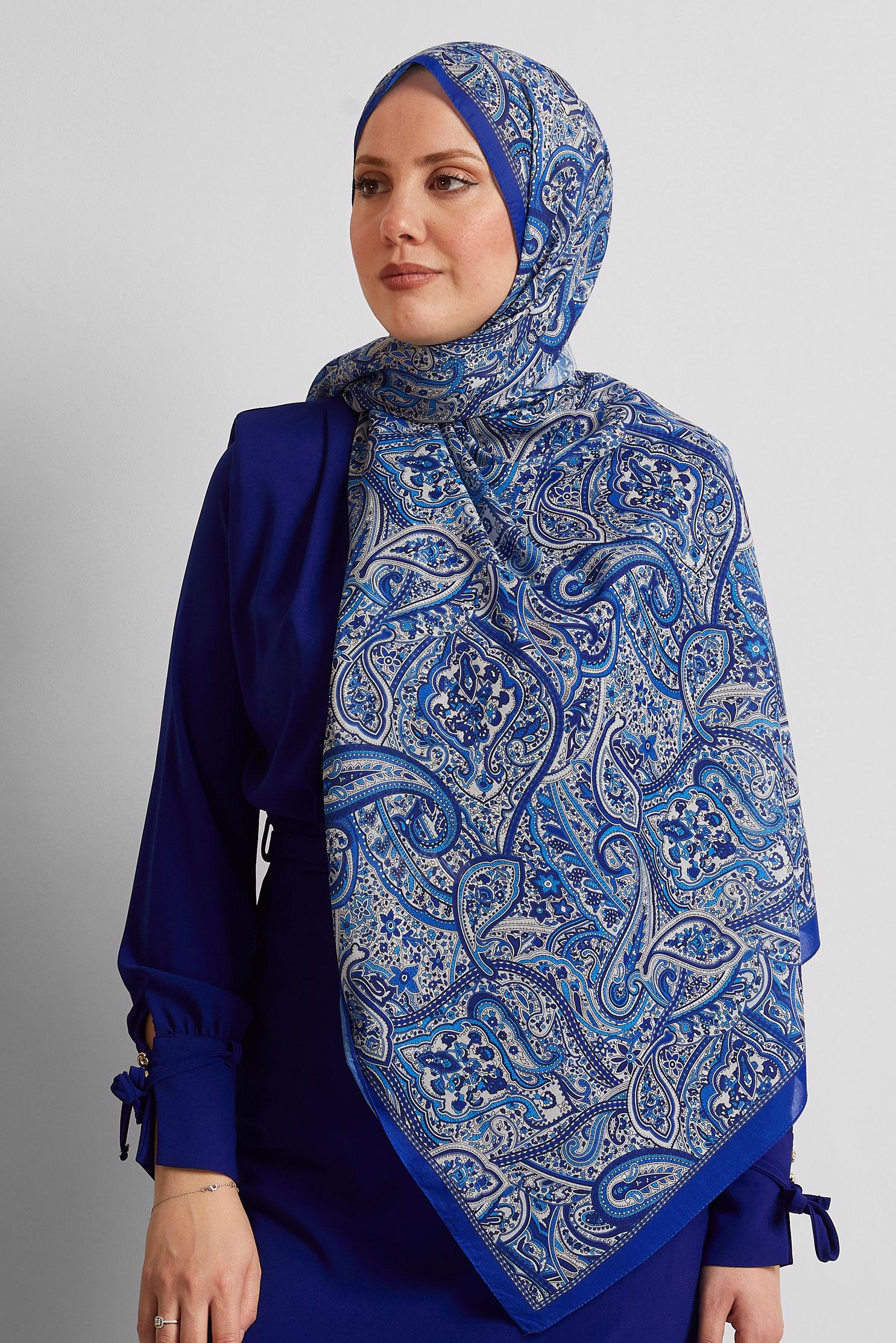 Tesettür giyim LACİVERT ALVİNA ETNİK DESEN ŞAL 8539