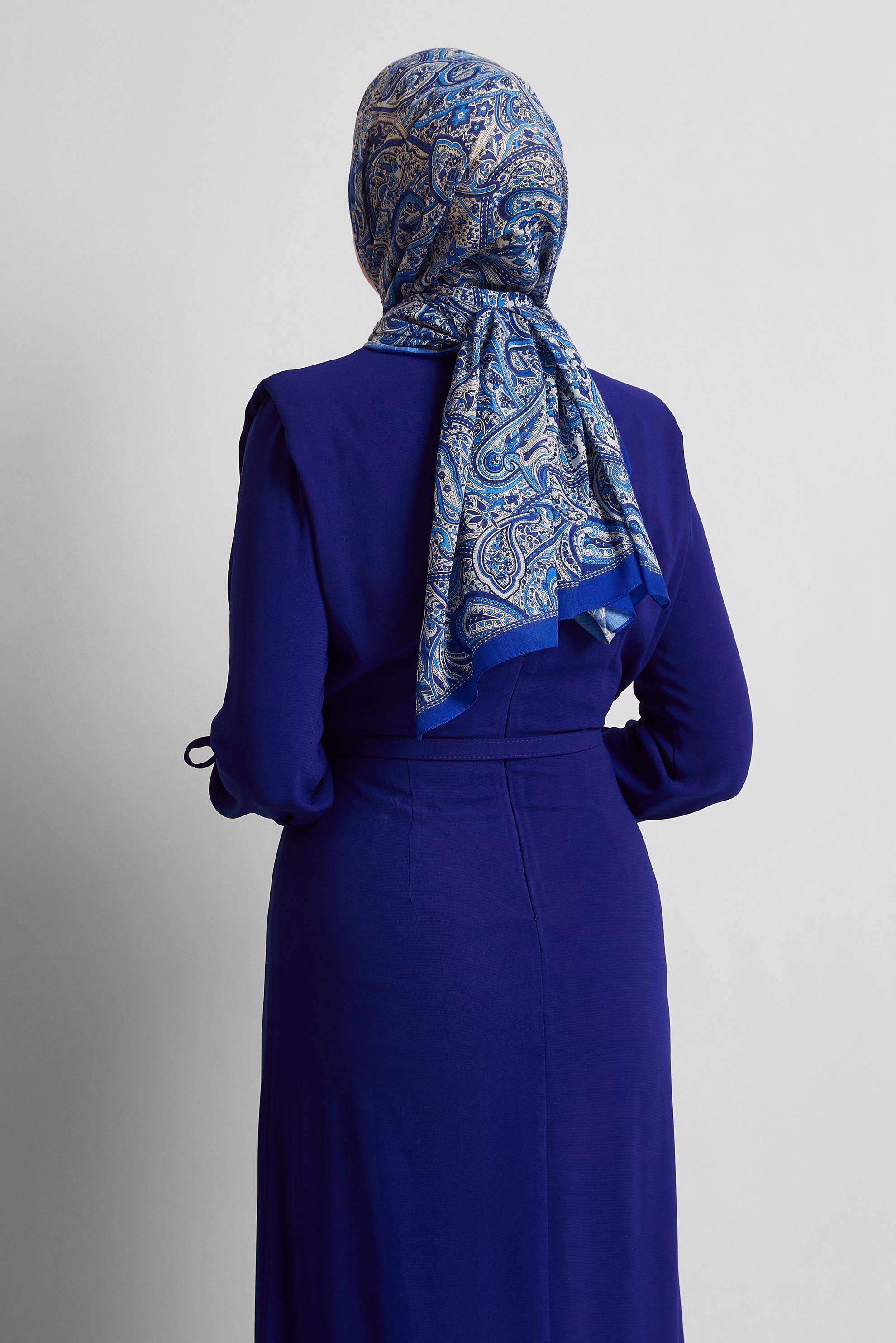 Tesettür giyim LACİVERT ALVİNA ETNİK DESEN ŞAL 8539