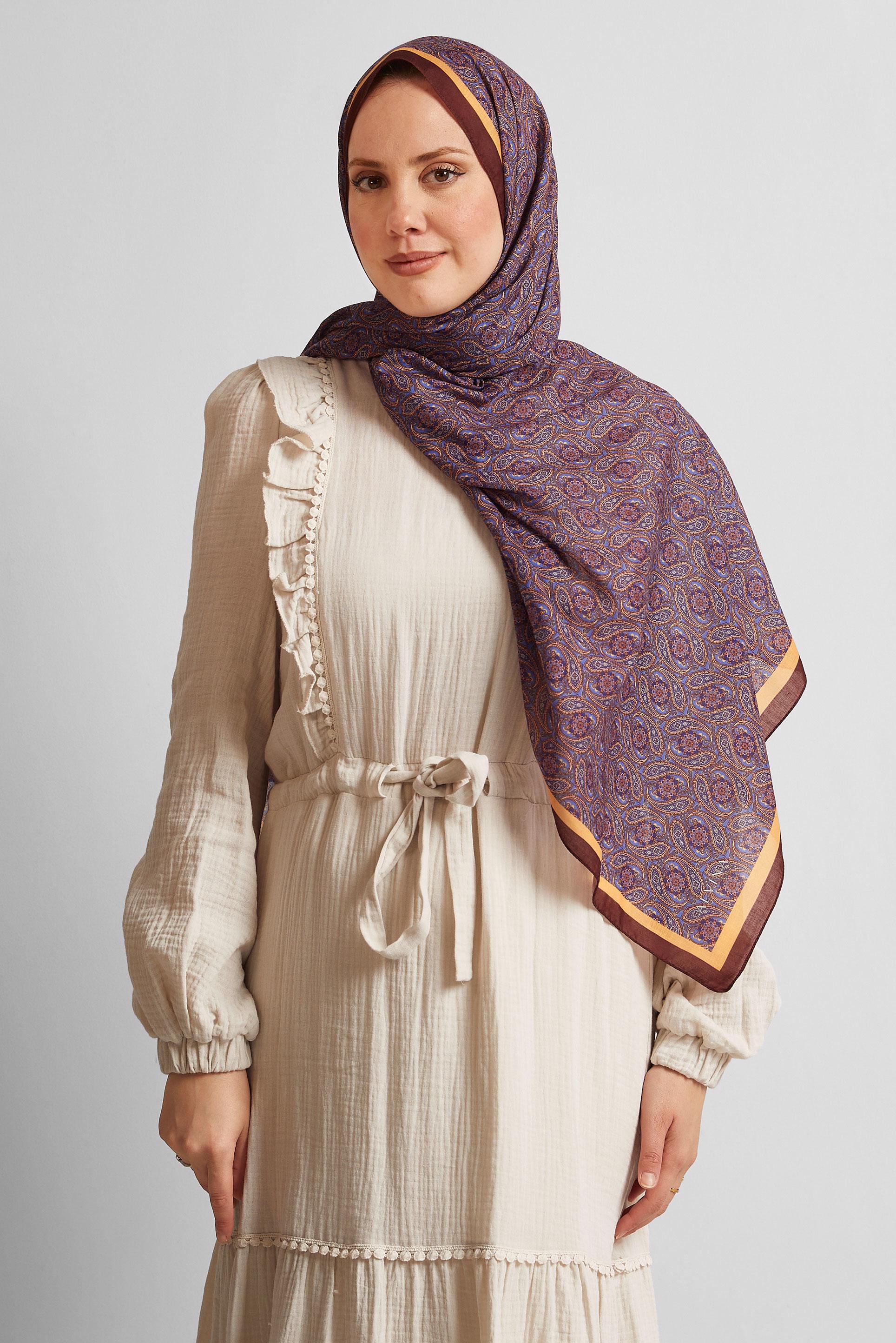 Tesettür giyim KAHVE ALVİNA DESENLİ ŞAL 8540