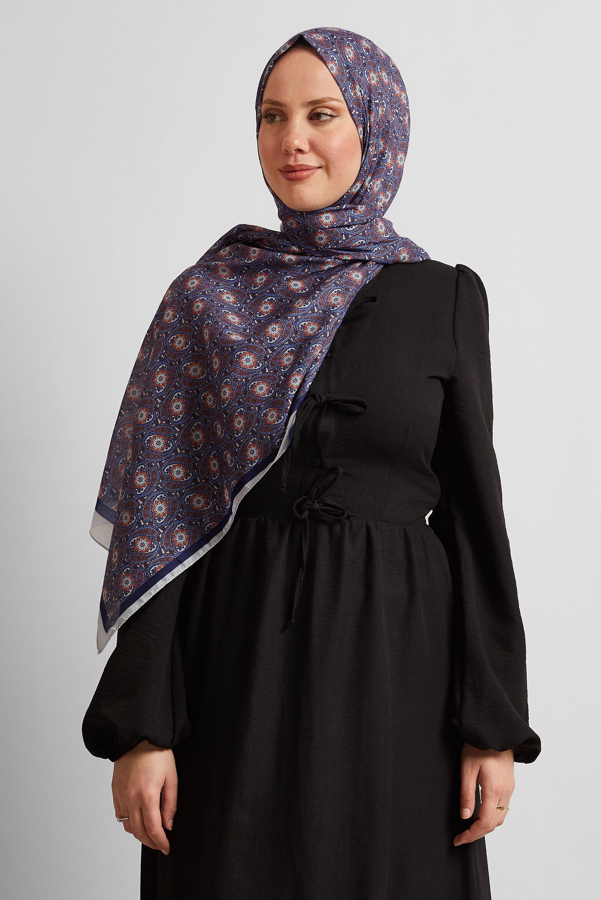 Tesettür giyim LACİVERT ALVİNA DESENLİ ŞAL 8540