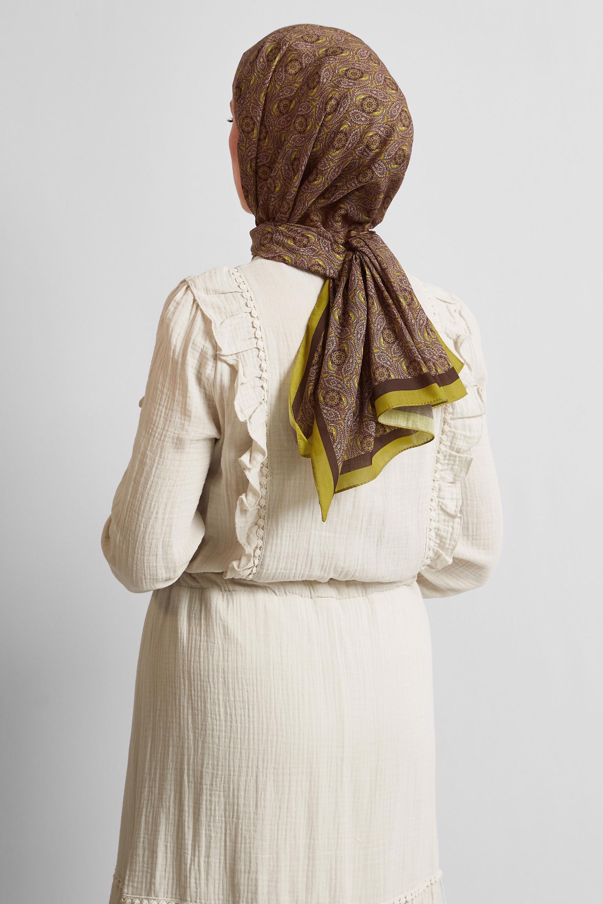 Tesettür giyim SARI ALVİNA DESENLİ ŞAL 8540