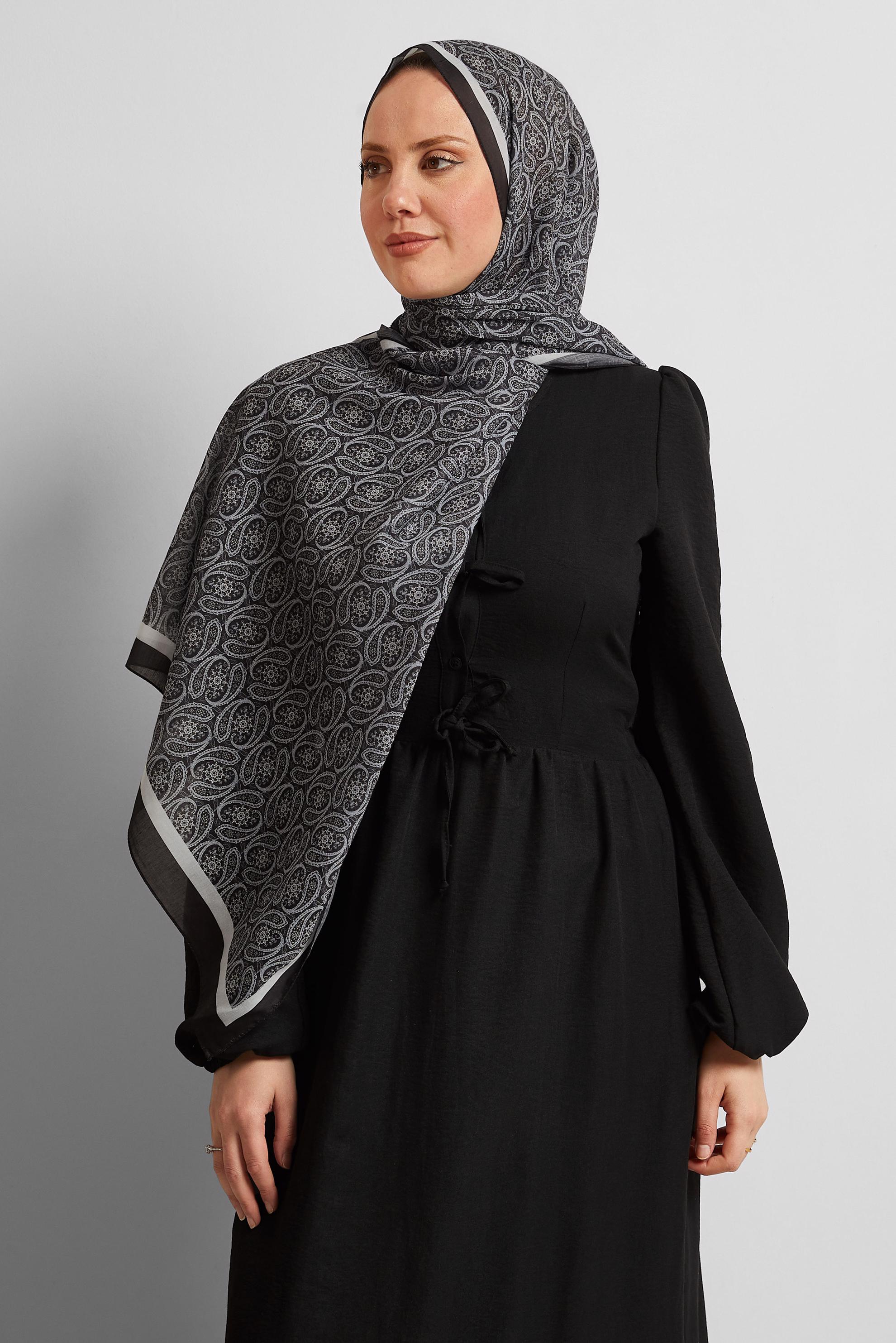 Tesettür giyim GRİ ALVİNA DESENLİ ŞAL 8540
