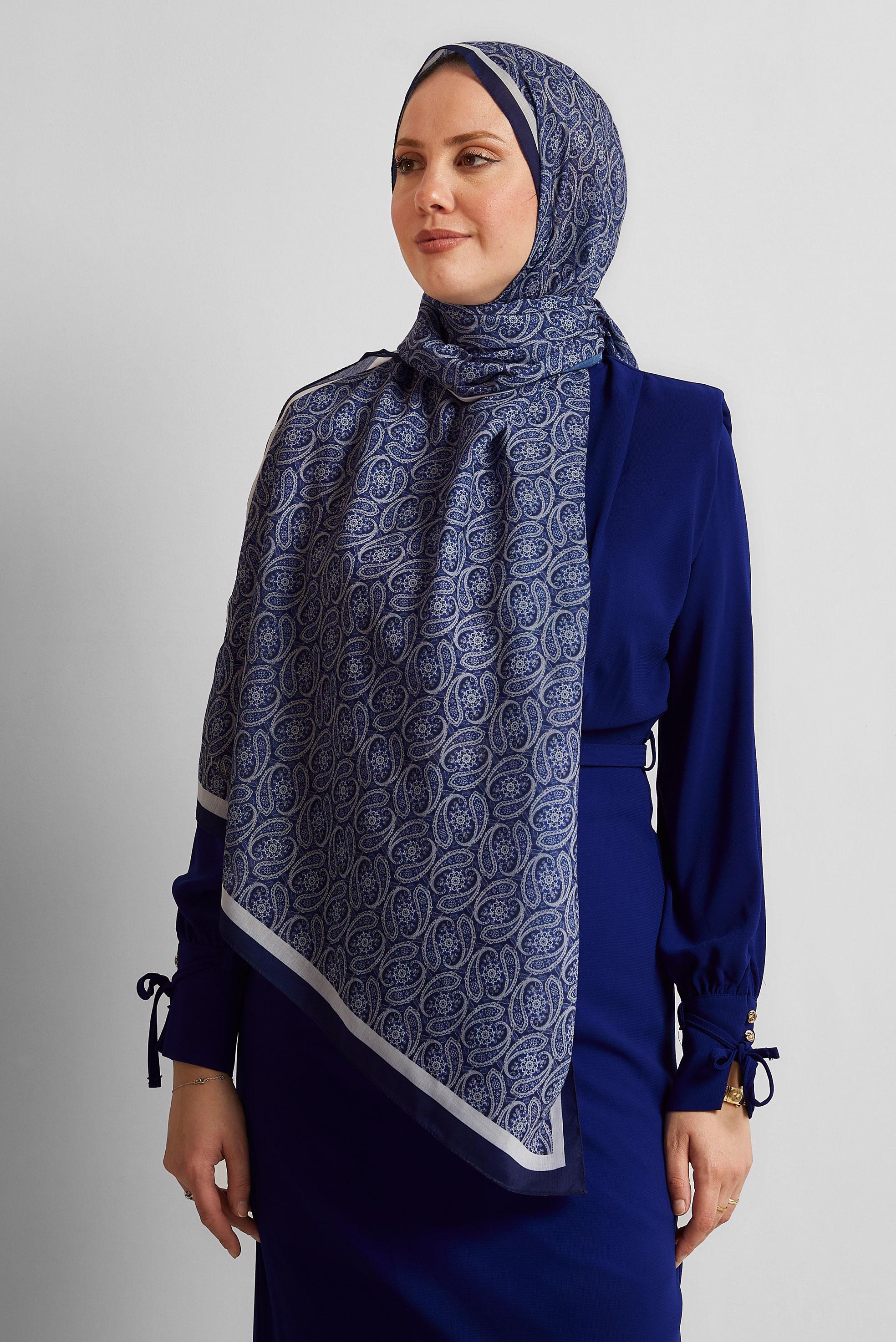 Tesettür giyim LACİVERT ALVİNA DESENLİ ŞAL 8540