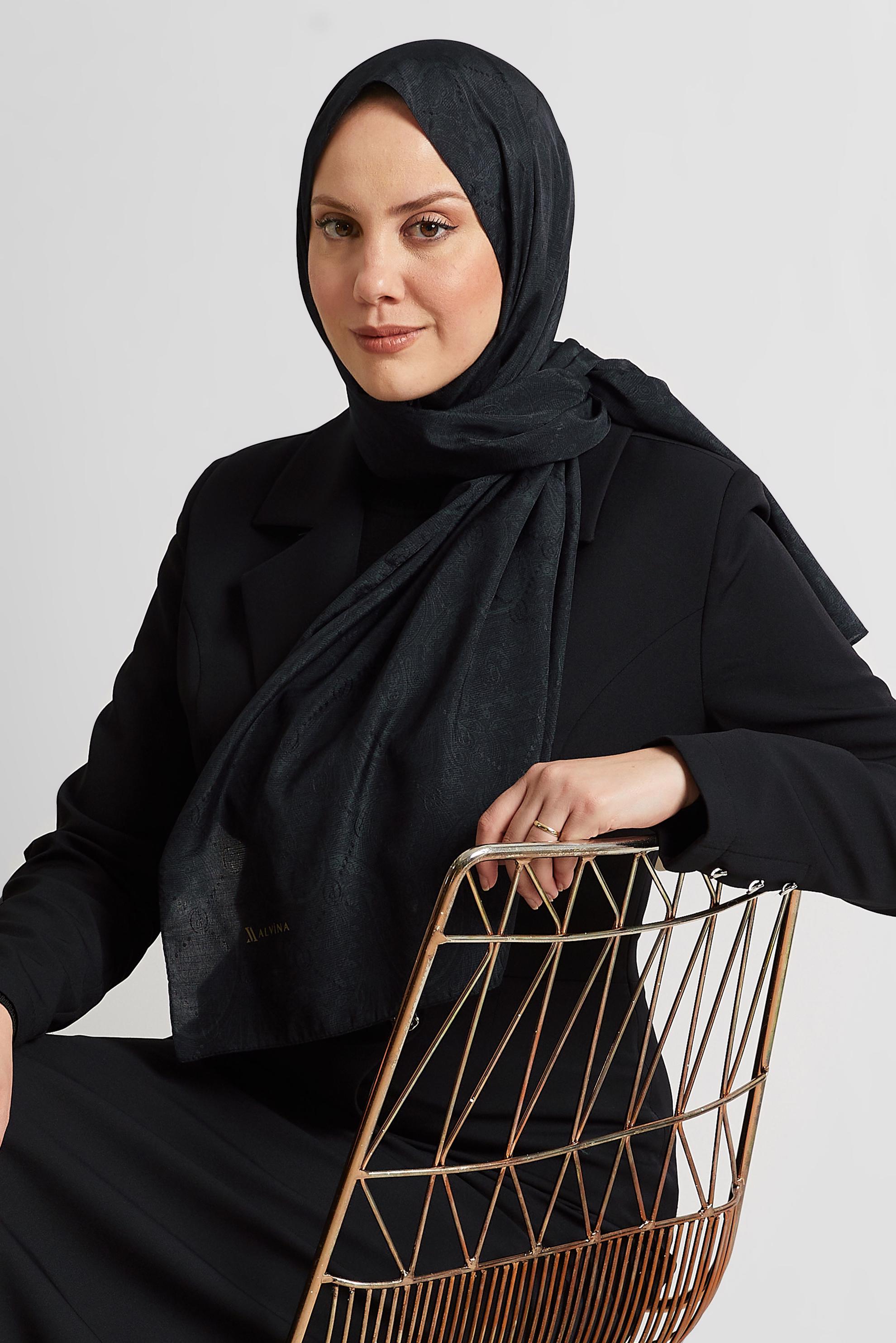Tesettür giyim SİYAH ALVİNA DESENLİ ŞAL 8541