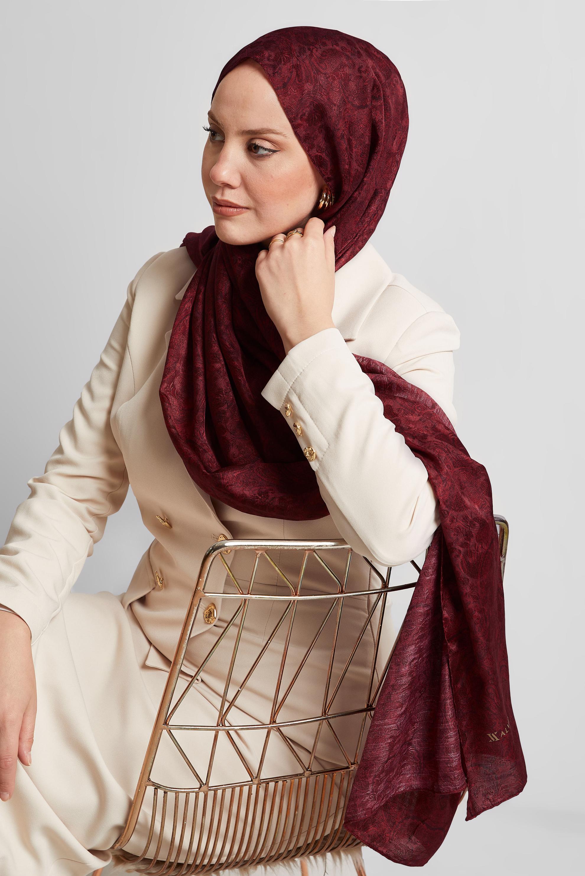 Tesettür giyim KIRMIZI ALVİNA DESENLİ ŞAL 8541