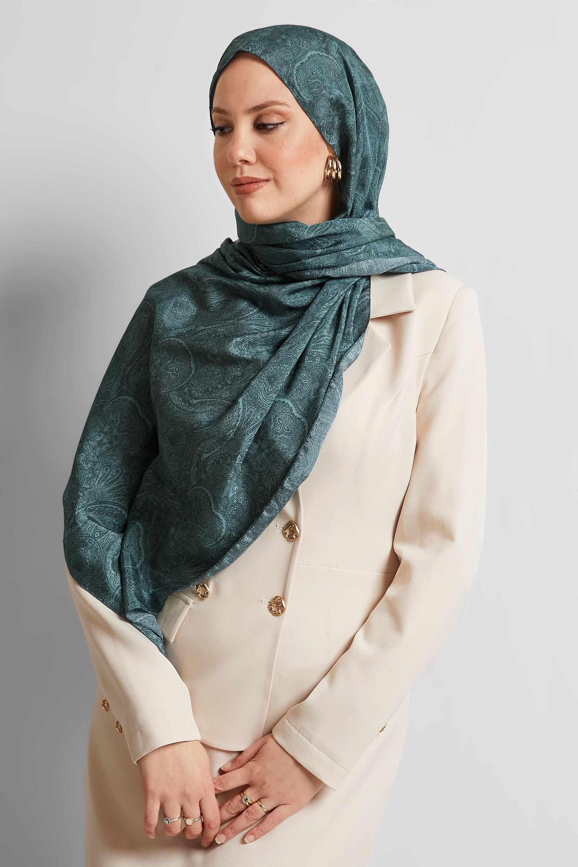 Tesettür giyim YEŞİL ALVİNA DESENLİ ŞAL 8541