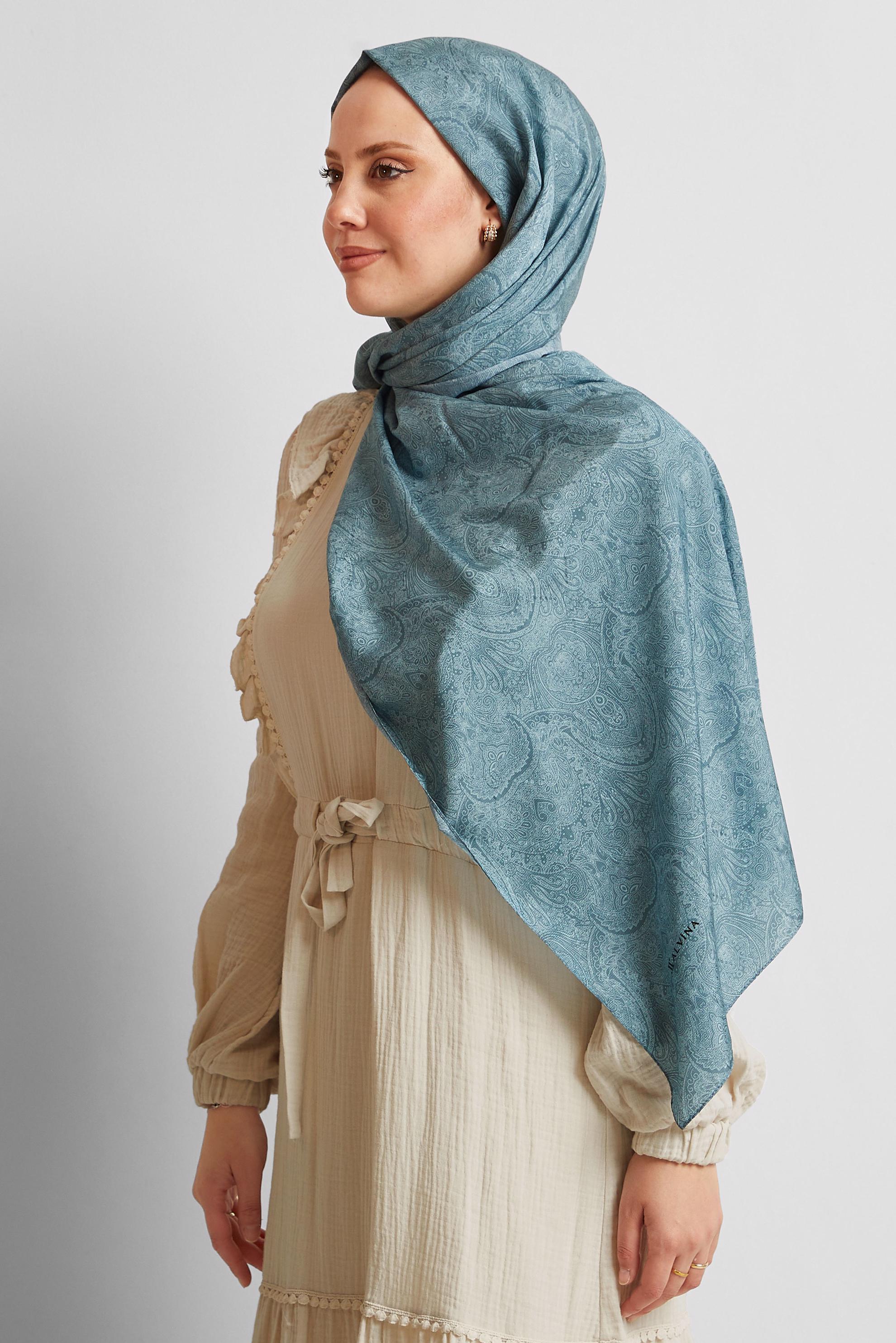 Tesettür giyim YEŞİL ALVİNA DESENLİ ŞAL 8541