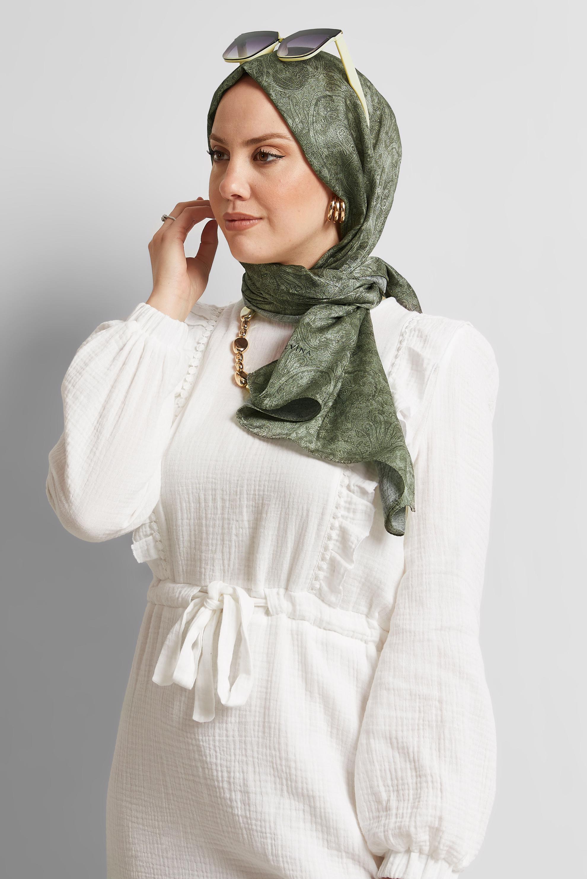 Tesettür giyim HAKİ ALVİNA DESENLİ ŞAL 8541