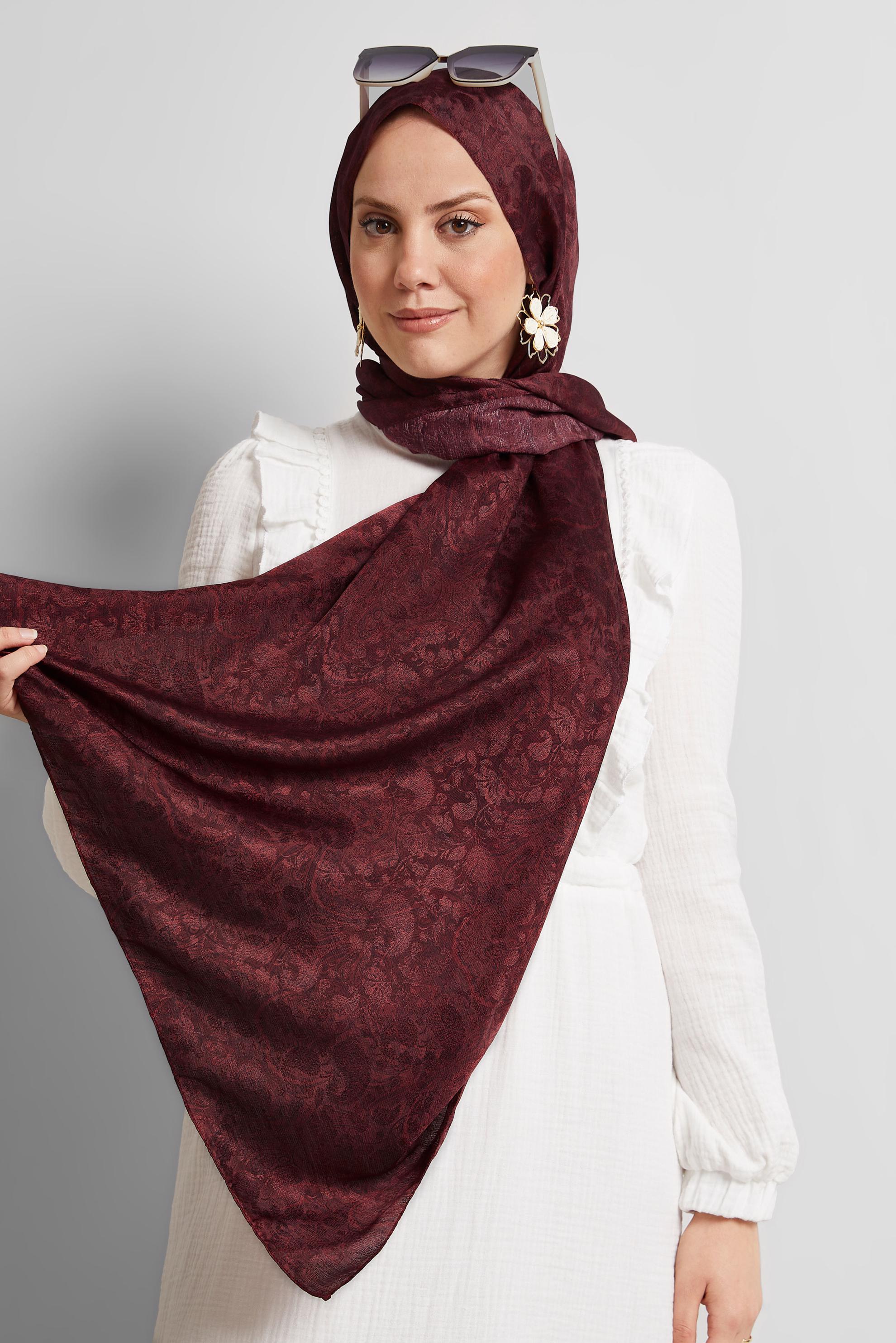 Tesettür giyim BORDO ALVİNA DESENLİ ŞAL 8541