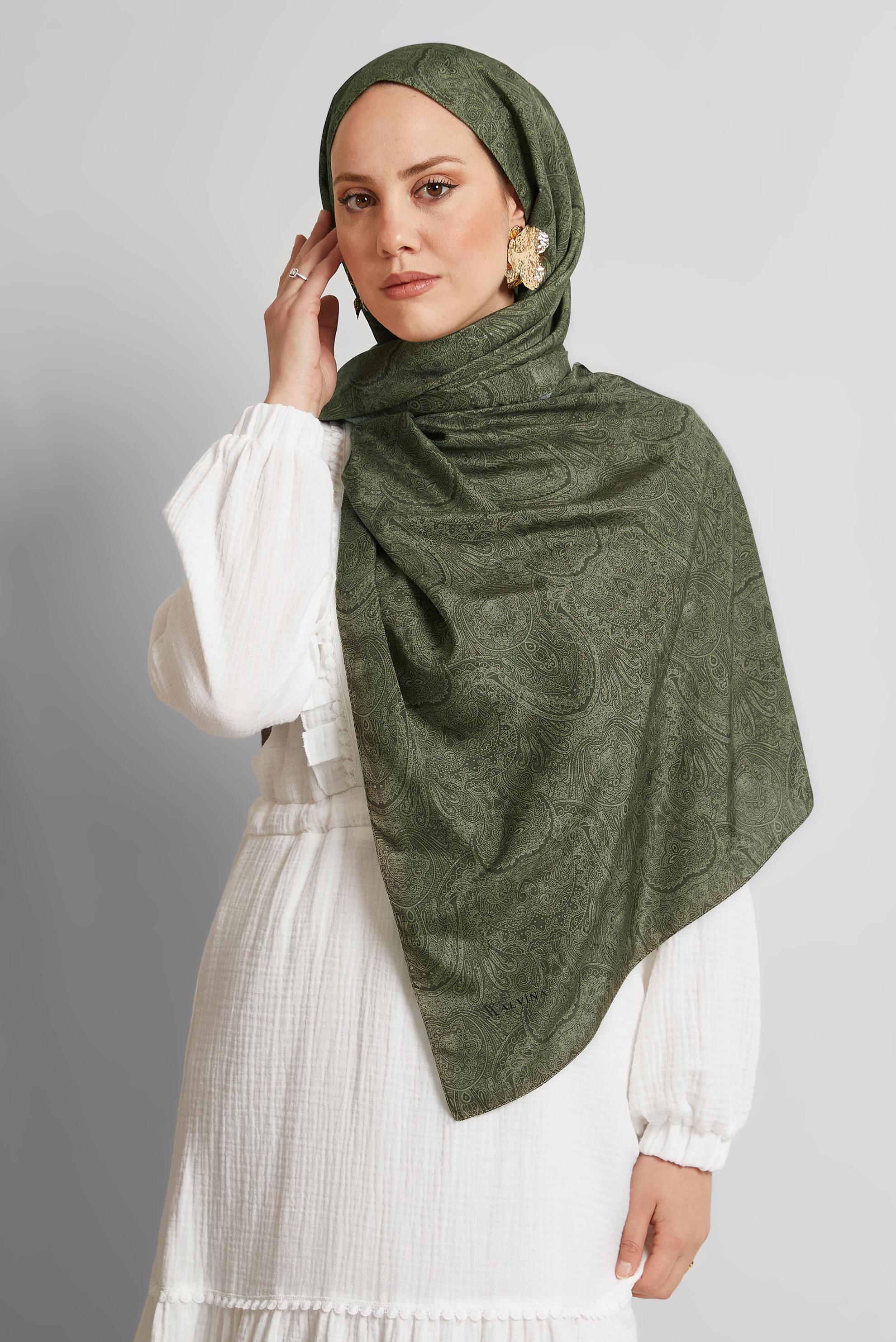 Tesettür giyim HAKİ ALVİNA DESENLİ ŞAL 8541