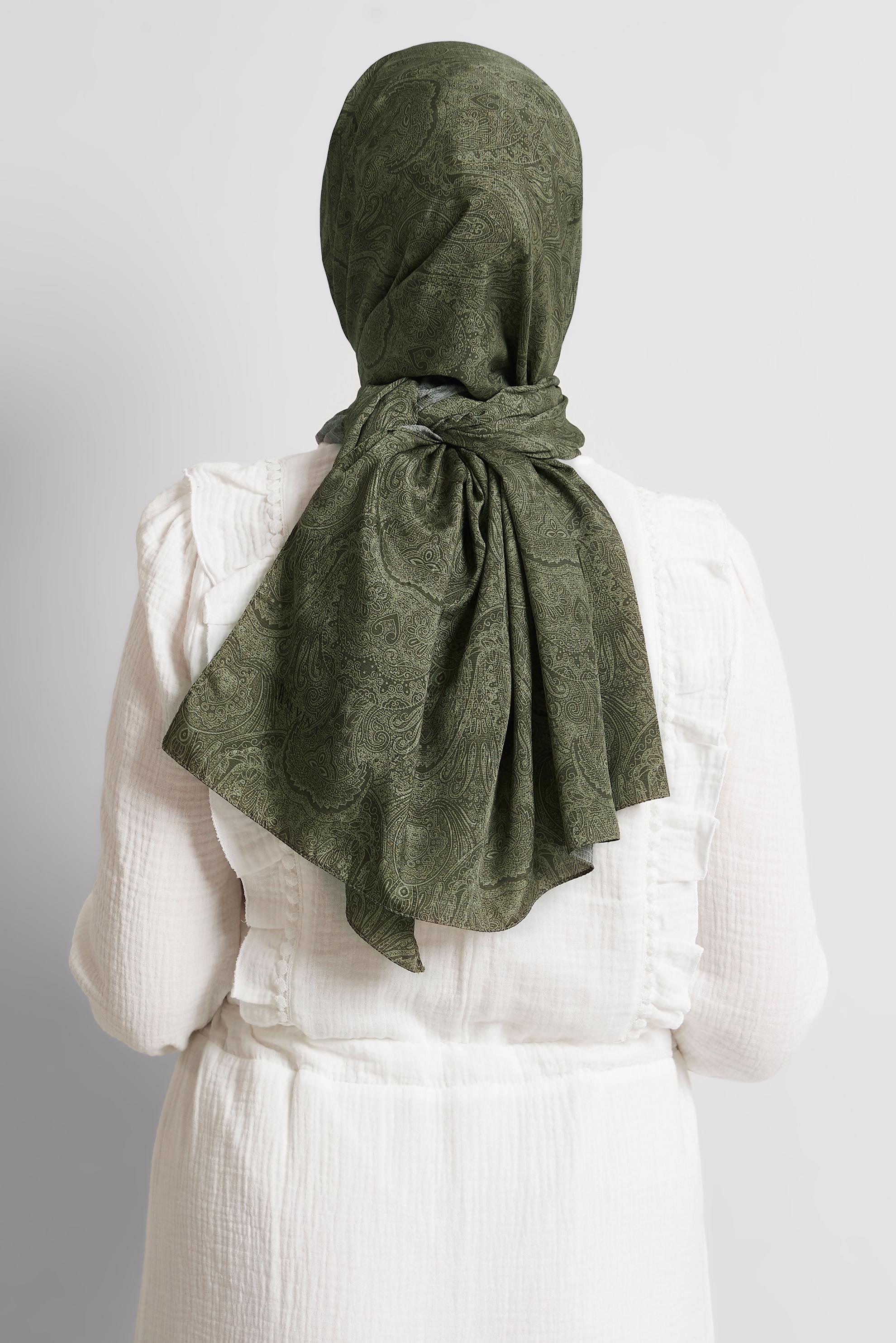 Tesettür giyim HAKİ ALVİNA DESENLİ ŞAL 8541