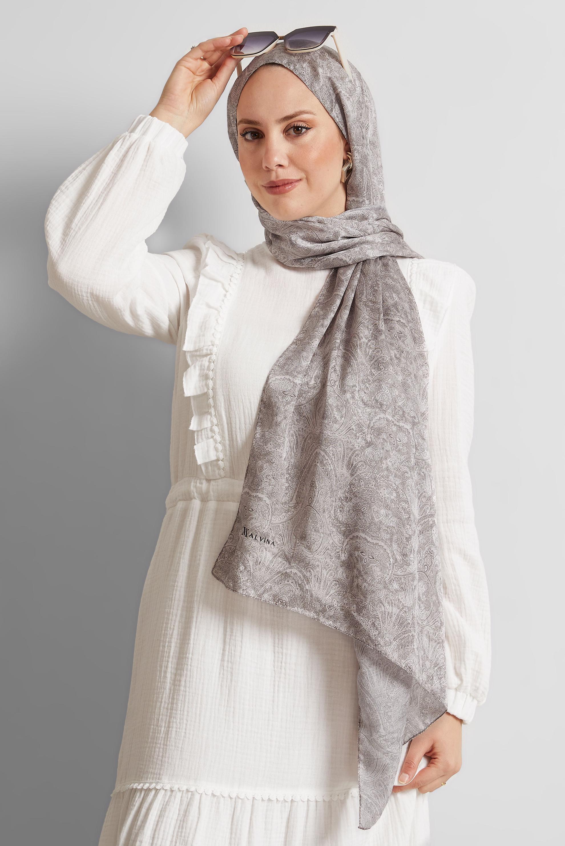 Tesettür giyim VİZON ALVİNA DESENLİ ŞAL 8541