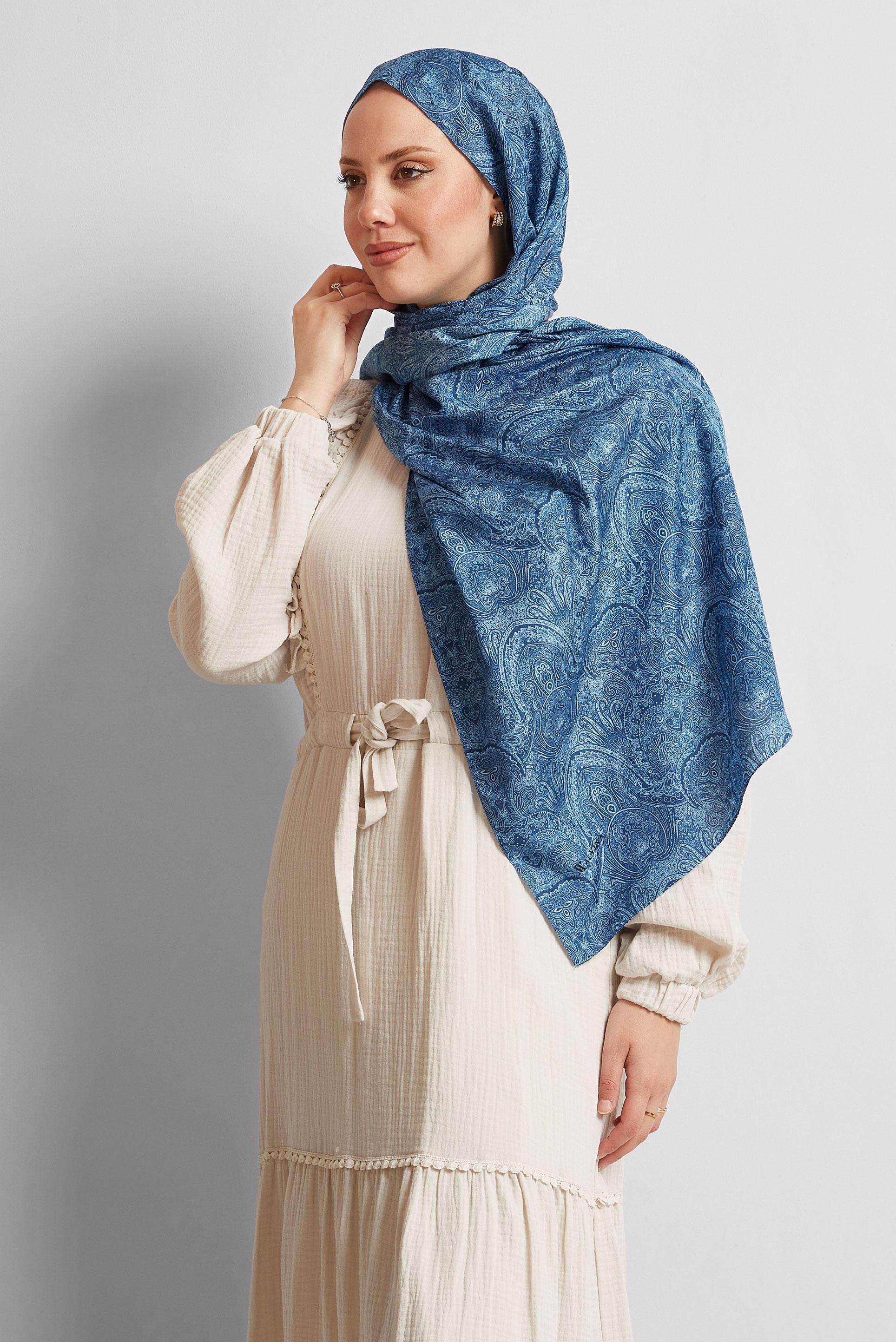 Tesettür giyim LACİVERT ALVİNA DESENLİ ŞAL 8541