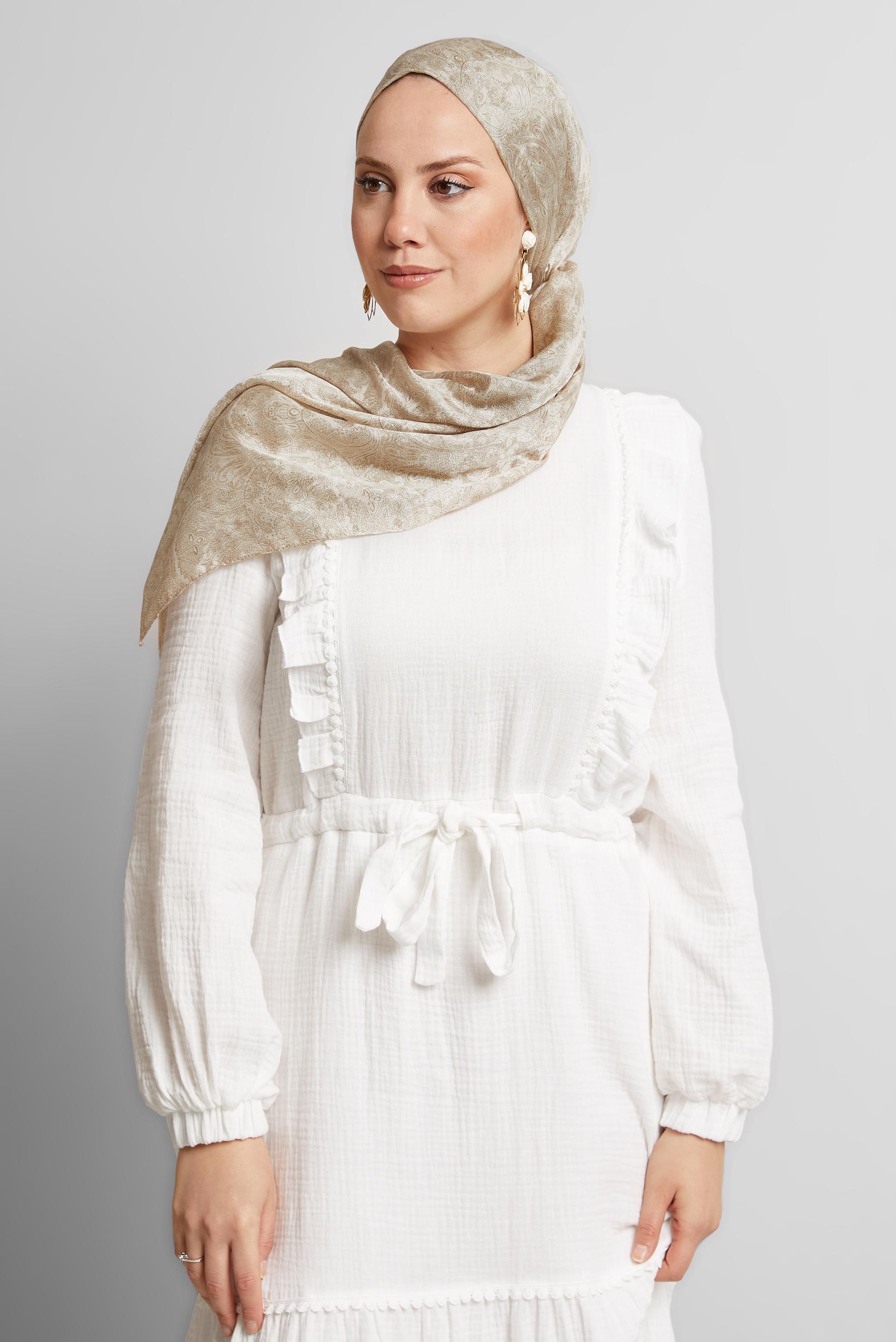 Tesettür giyim SARI ALVİNA DESENLİ ŞAL 8541