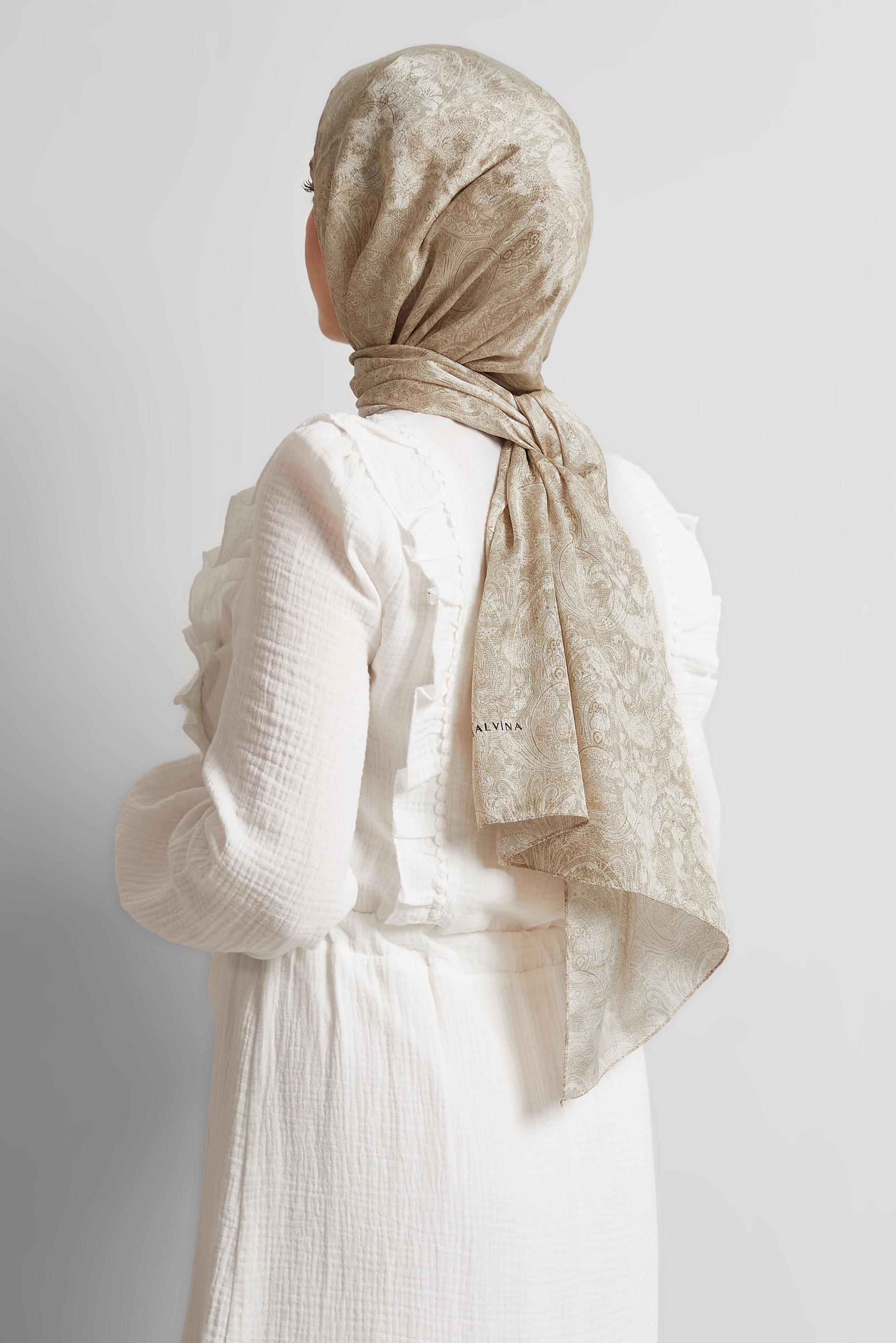 Tesettür giyim SARI ALVİNA DESENLİ ŞAL 8541