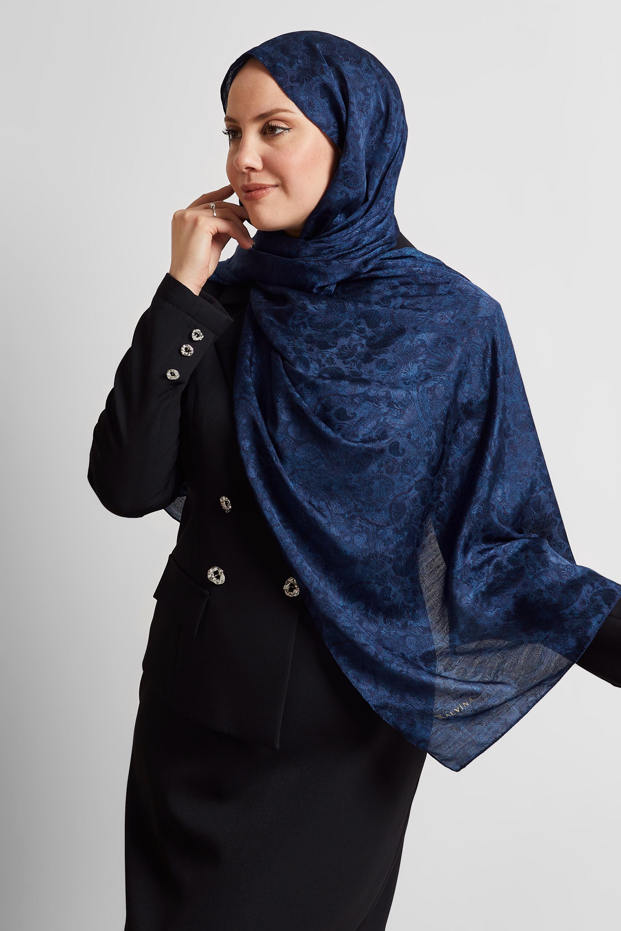 Tesettür giyim LACİVERT ALVİNA DESENLİ ŞAL 8541