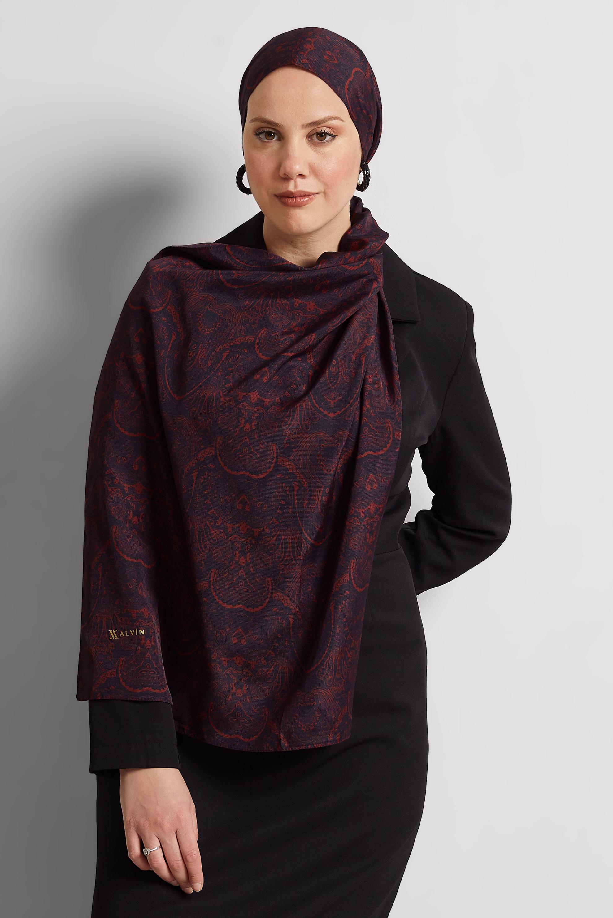 Tesettür giyim LACİVERT ALVİNA DESENLİ ŞAL 8541