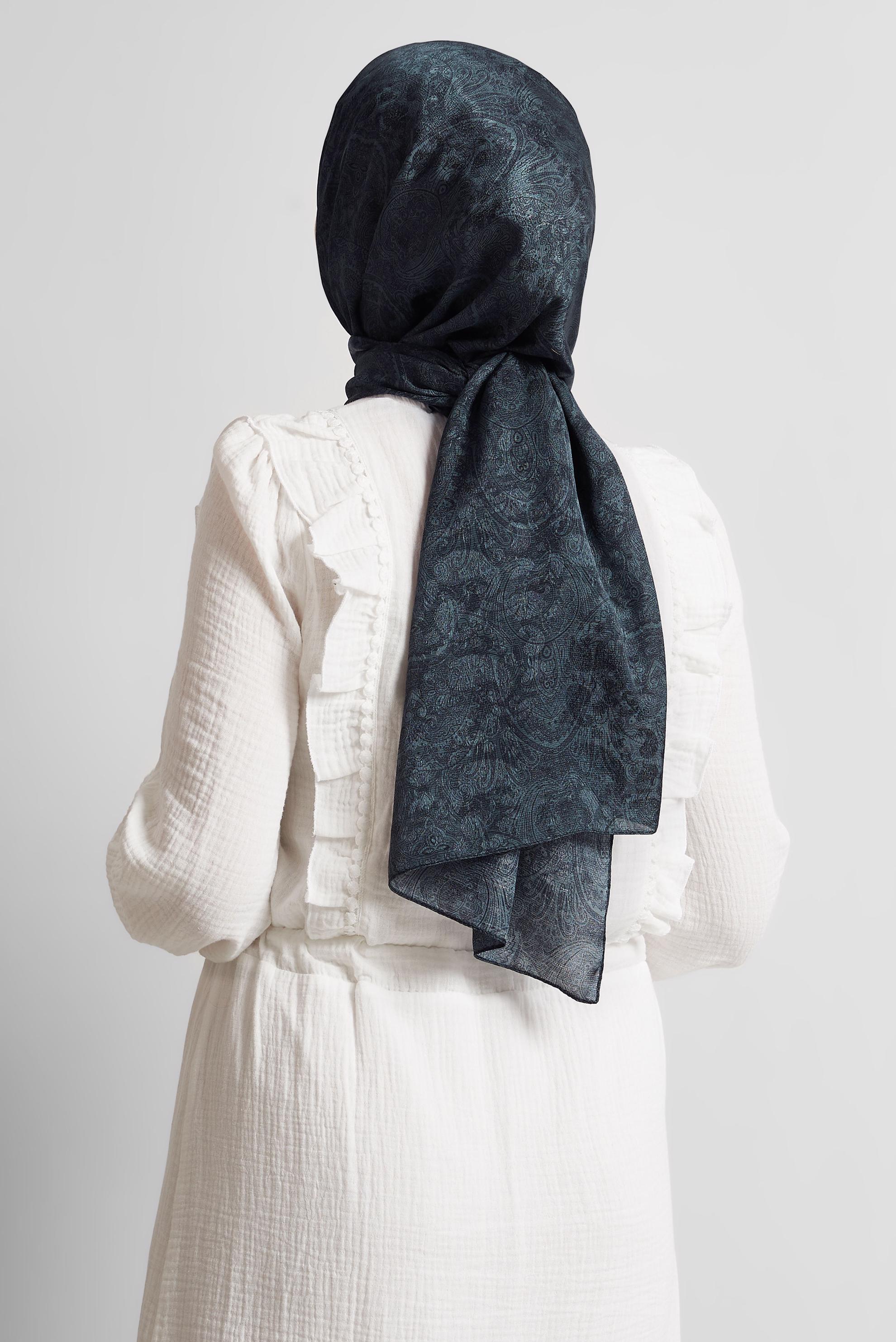 Tesettür giyim YEŞİL ALVİNA DESENLİ ŞAL 8541