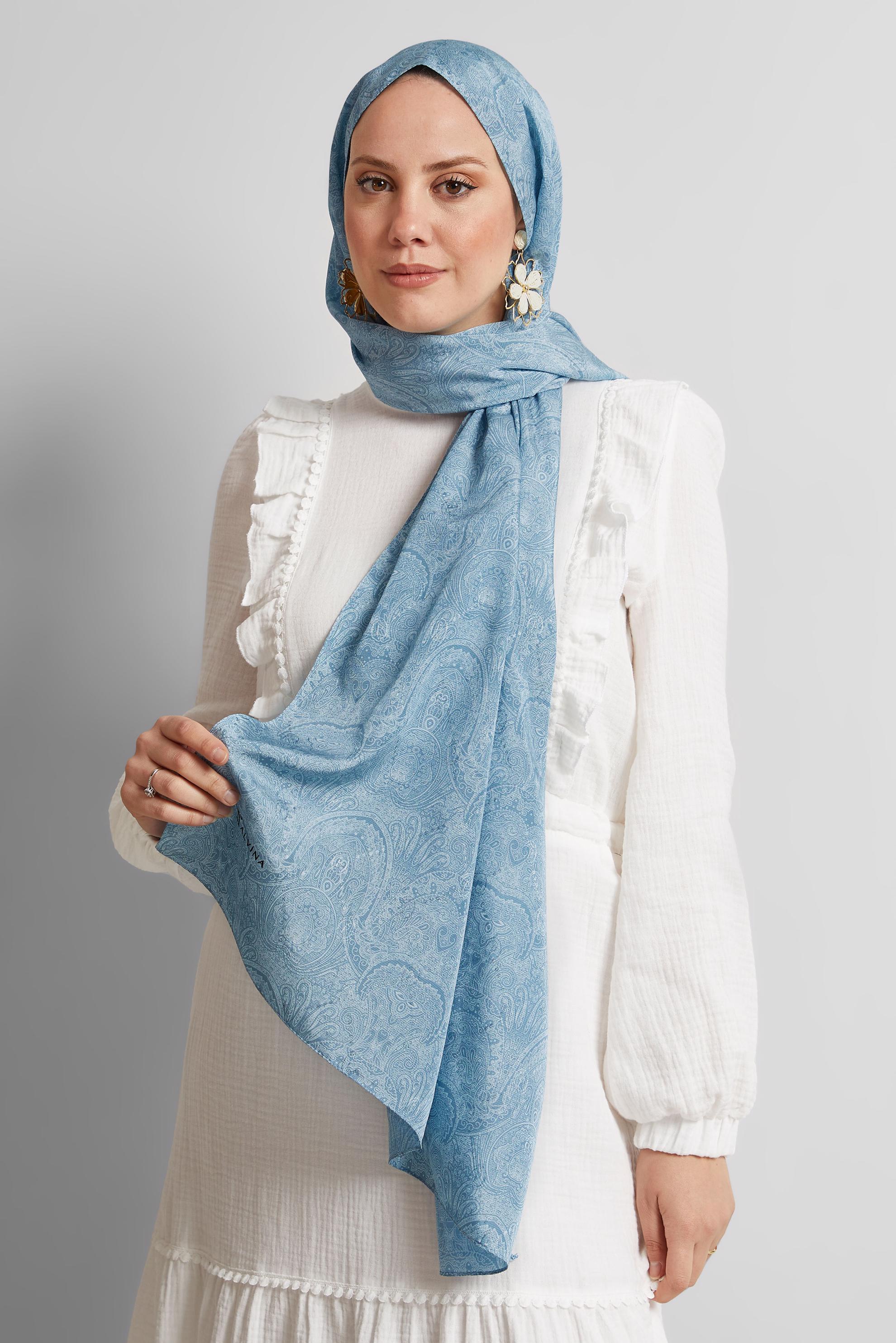 Tesettür giyim MAVİ ALVİNA DESENLİ ŞAL 8541