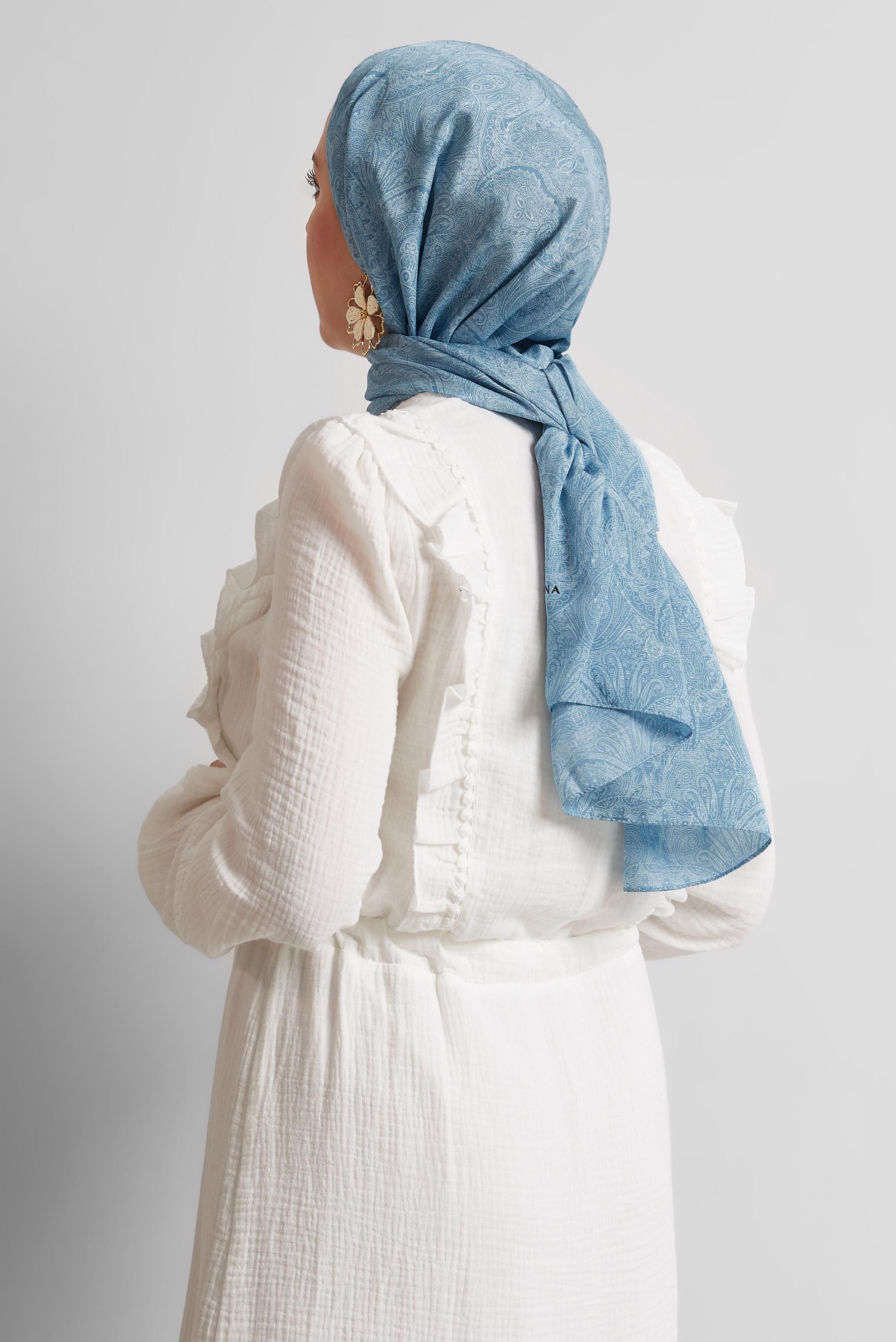 Tesettür giyim MAVİ ALVİNA DESENLİ ŞAL 8541