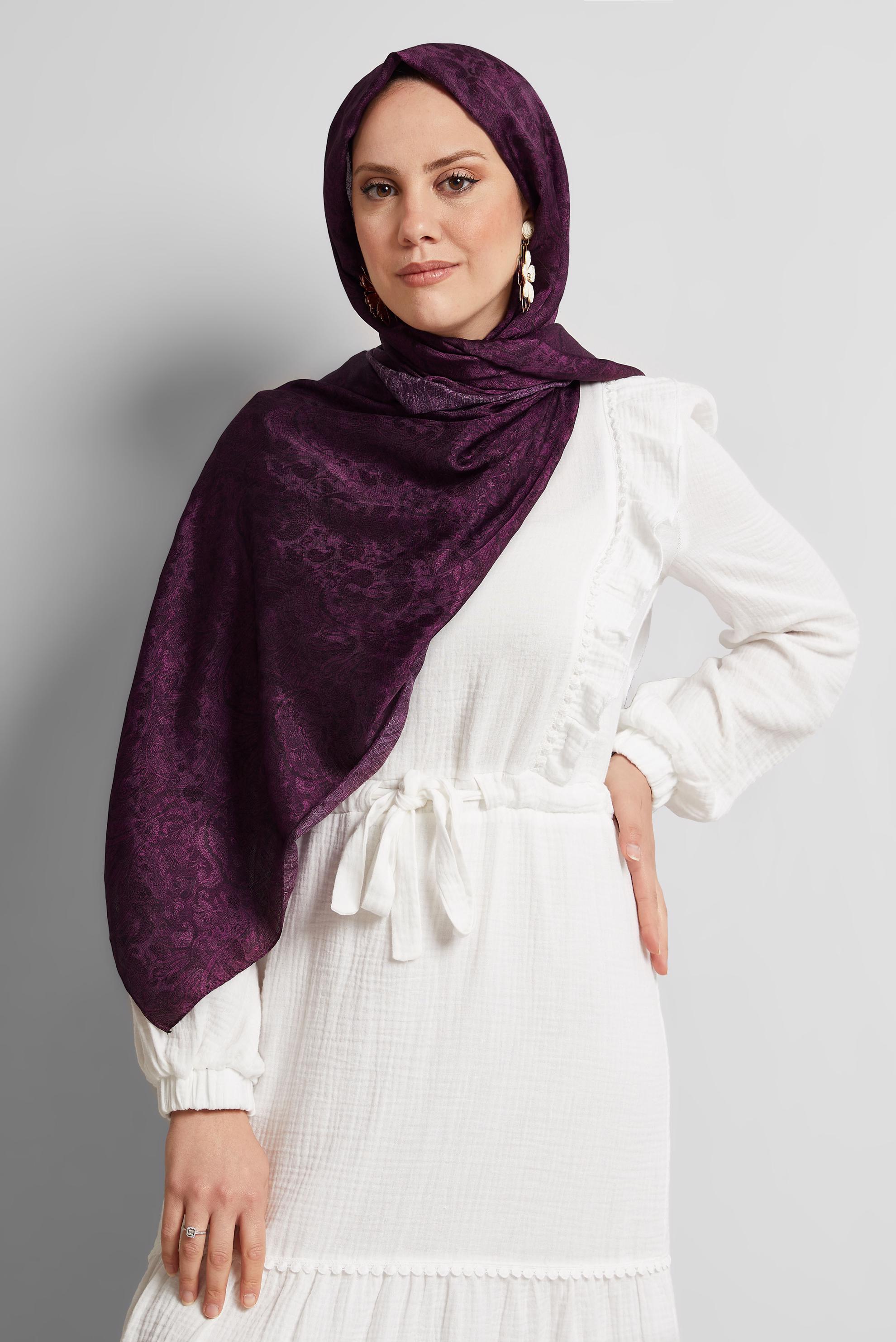 Tesettür giyim BORDO ALVİNA DESENLİ ŞAL 8541