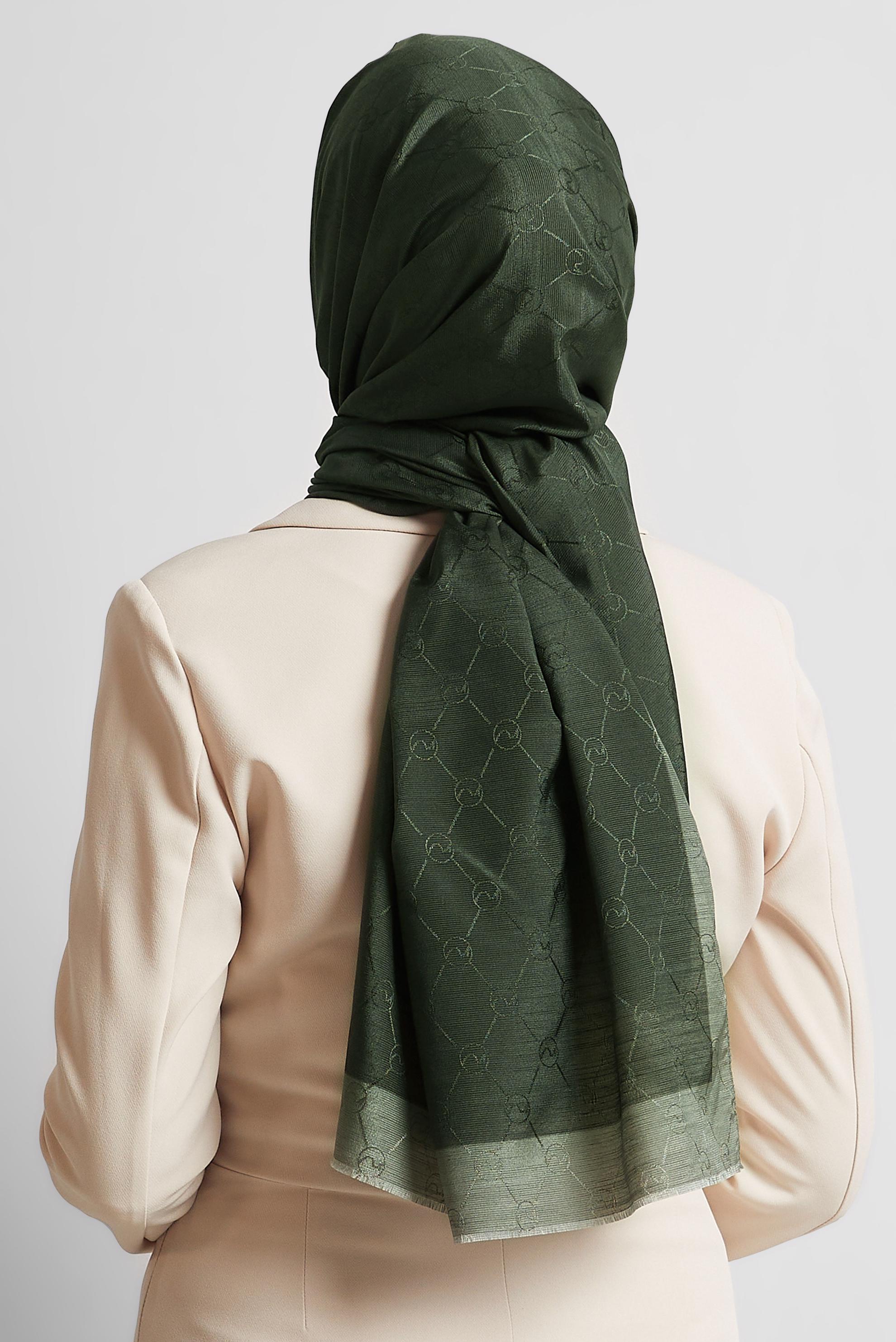 Tesettür giyim HAKİ ALVİNA JAKARLI MONOGRAM ŞAL 8542