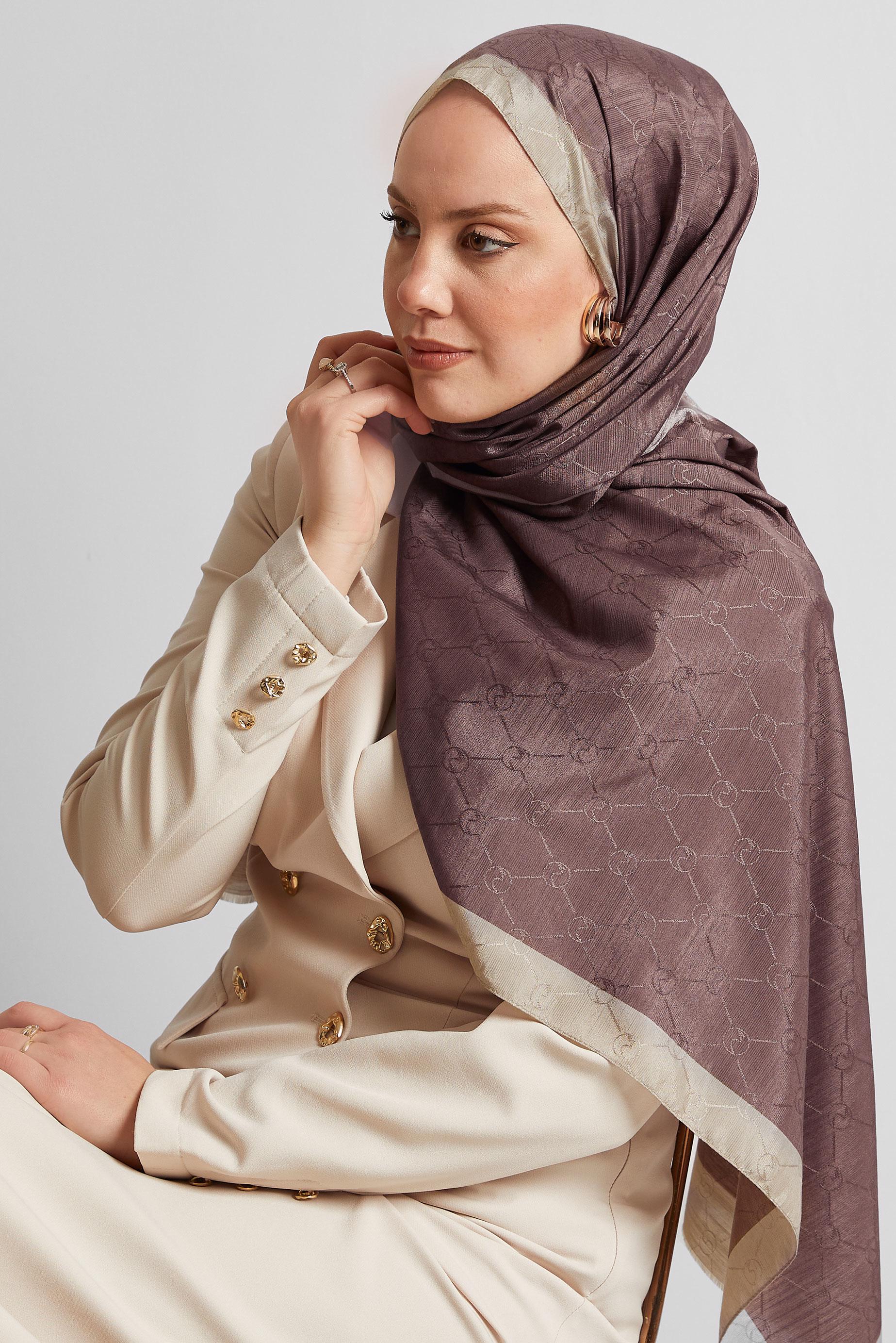 Tesettür giyim KAHVE ALVİNA JAKARLI MONOGRAM ŞAL 8542