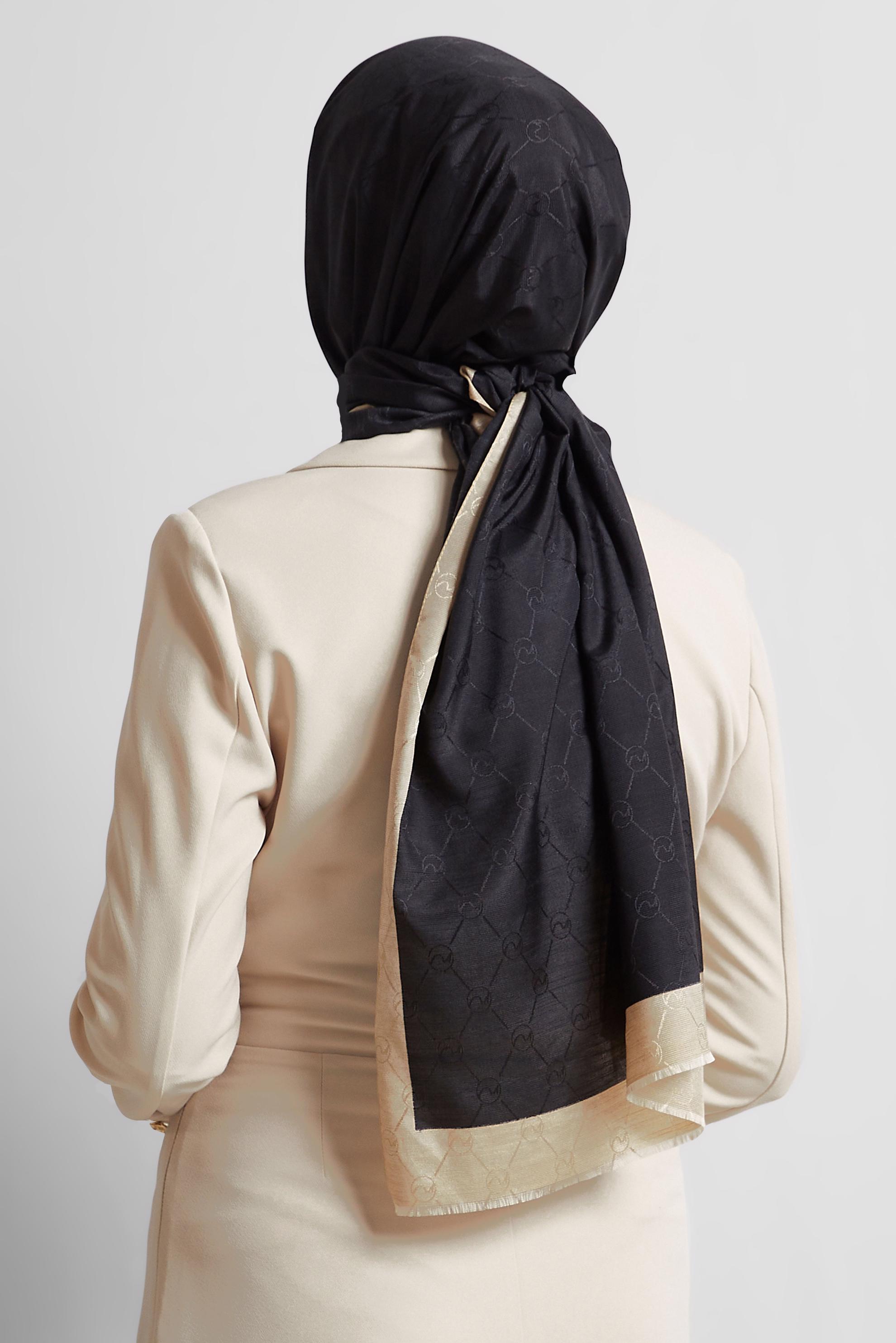 Tesettür giyim SİYAH ALVİNA JAKARLI MONOGRAM ŞAL 8542