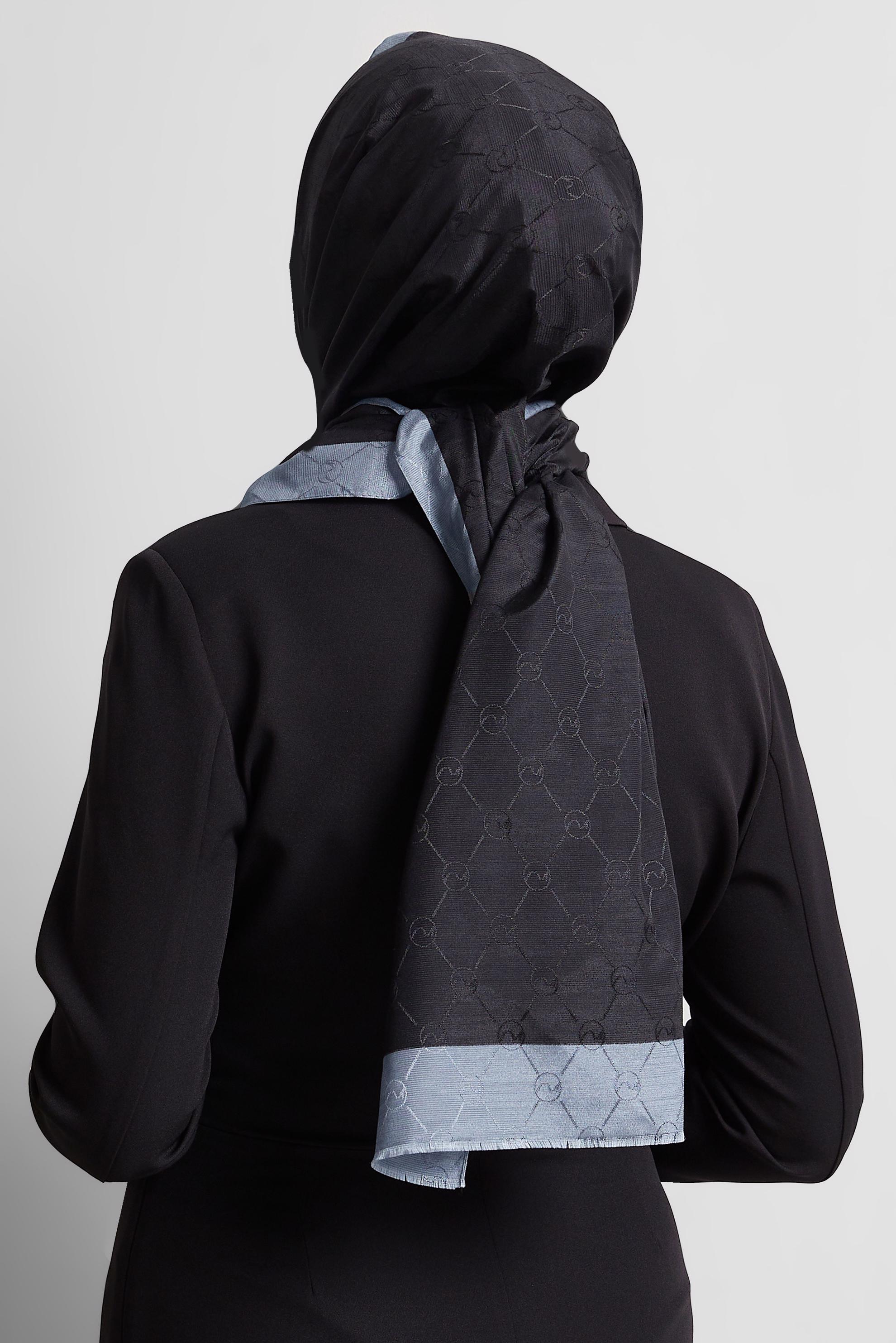 Tesettür giyim SİYAH ALVİNA JAKARLI MONOGRAM ŞAL 8542