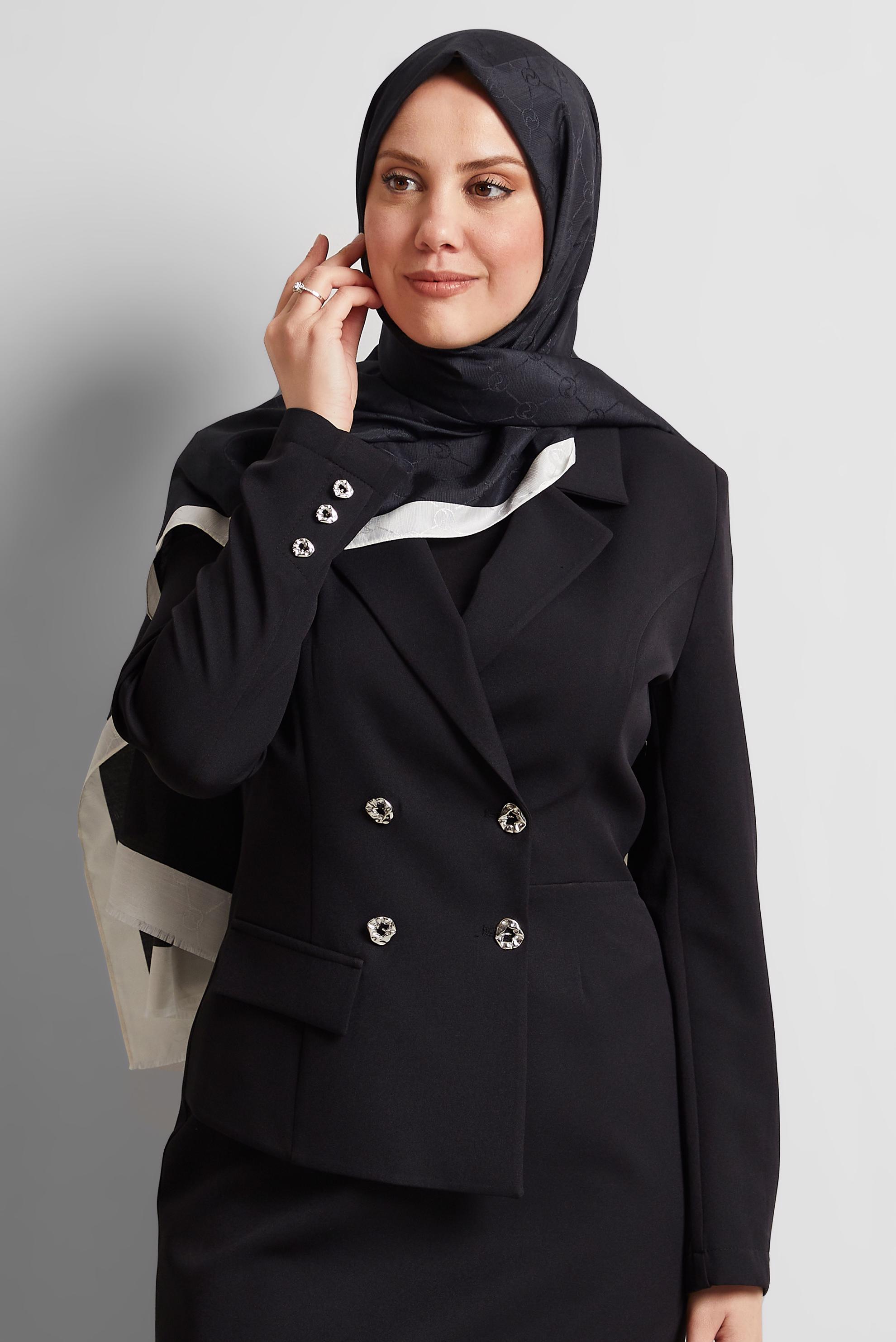 Tesettür giyim SİYAH ALVİNA JAKARLI MONOGRAM ŞAL 8542