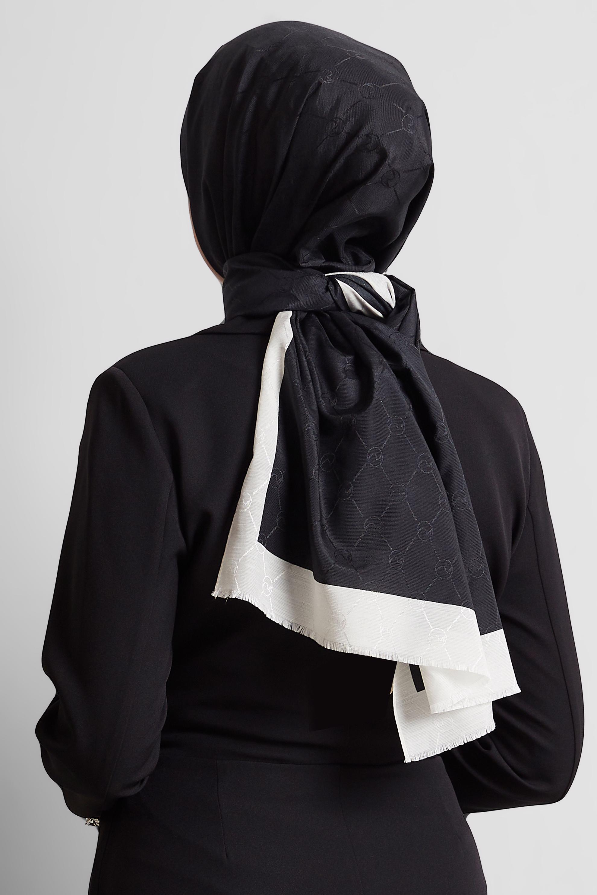 Tesettür giyim SİYAH ALVİNA JAKARLI MONOGRAM ŞAL 8542