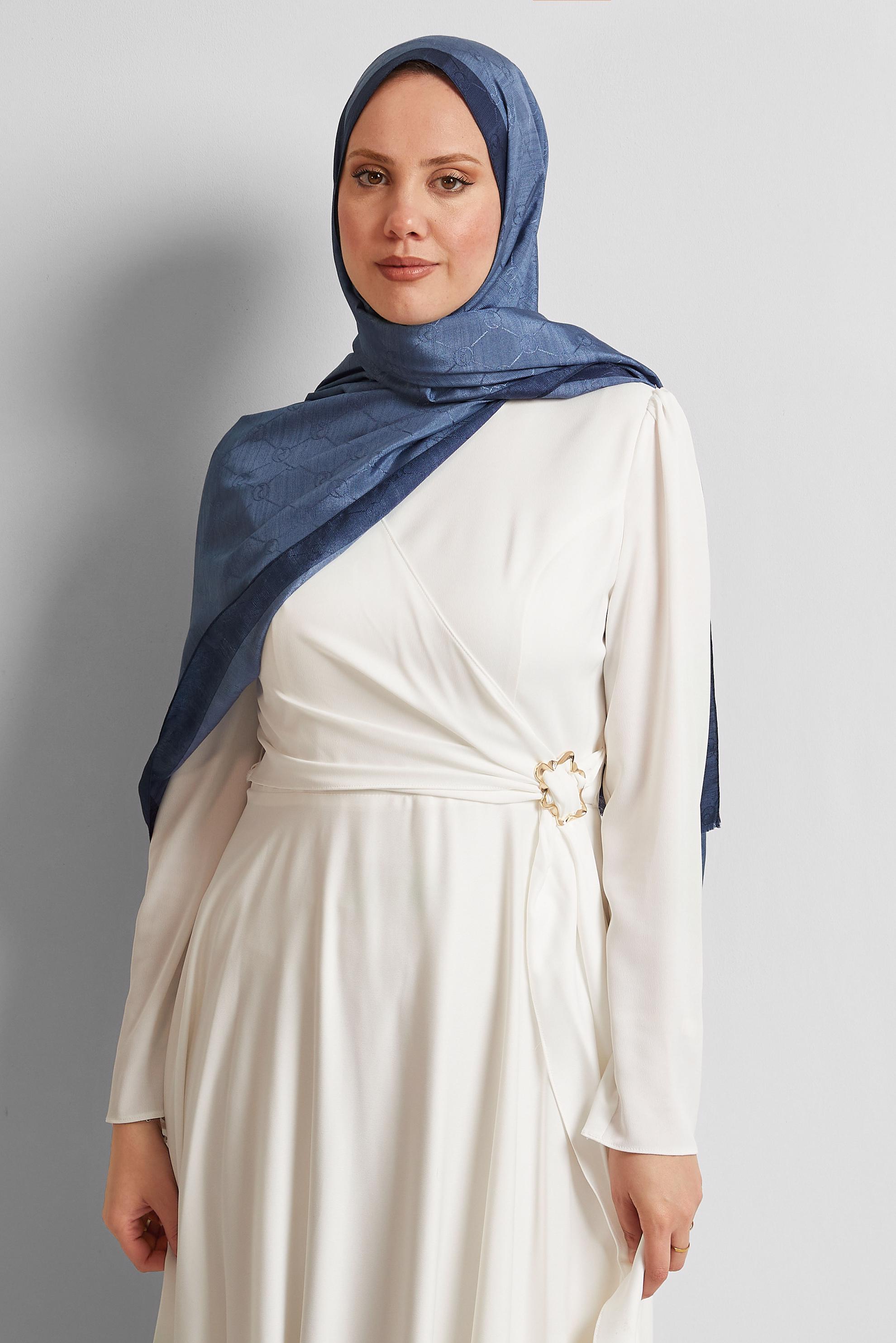 Tesettür giyim LACİVERT ALVİNA JAKARLI MONOGRAM ŞAL 8542