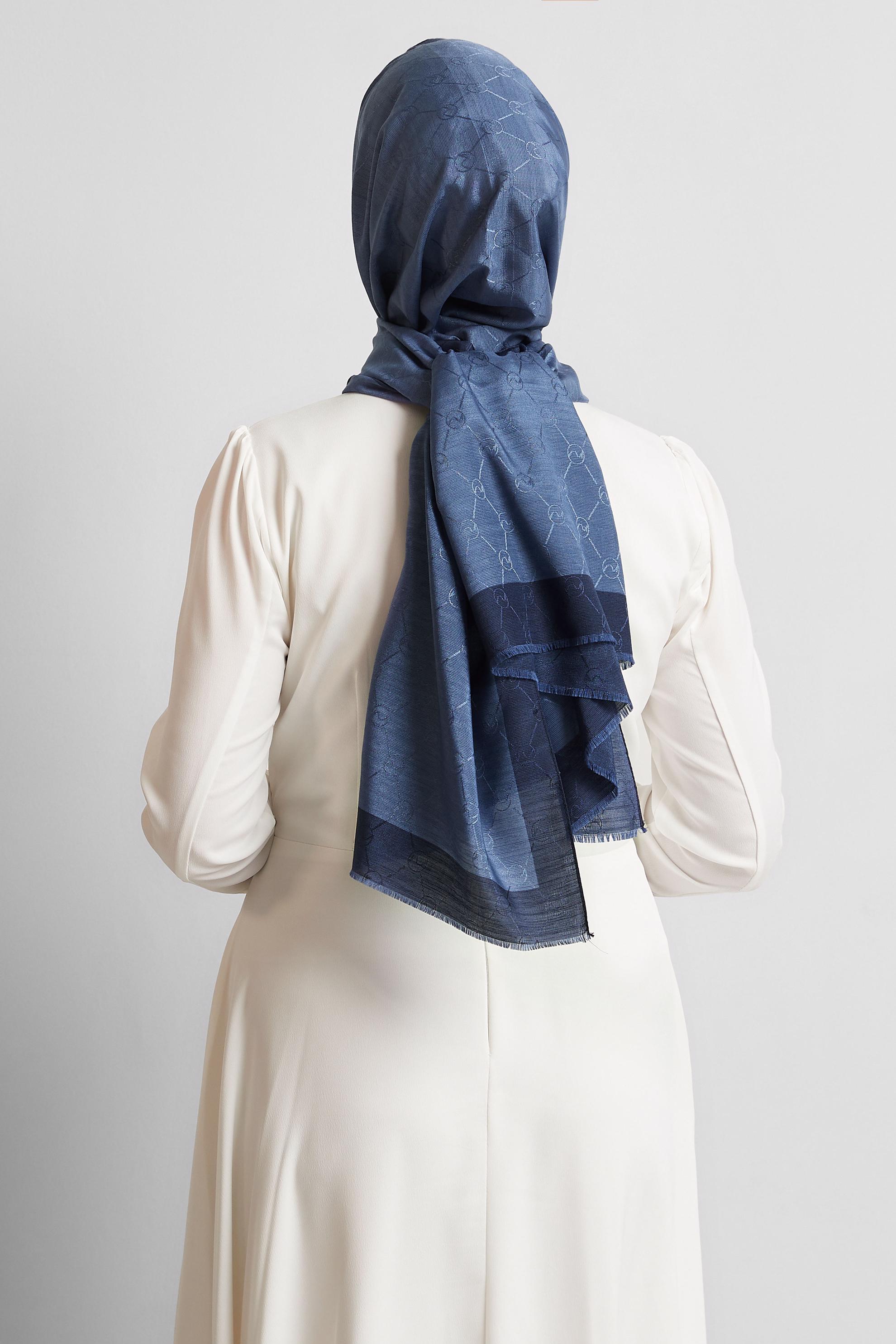 Tesettür giyim LACİVERT ALVİNA JAKARLI MONOGRAM ŞAL 8542