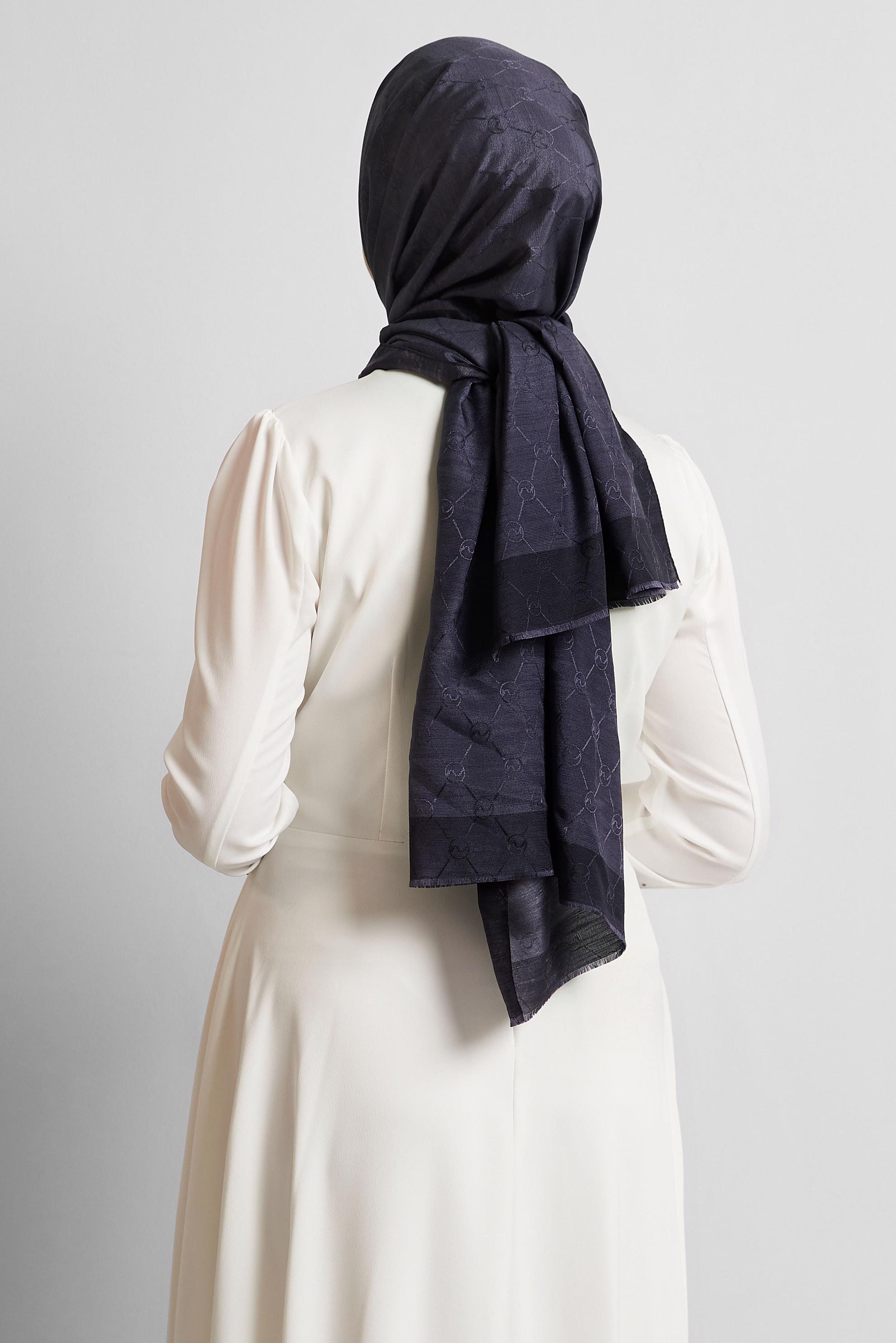 Tesettür giyim LACİVERT ALVİNA JAKARLI MONOGRAM ŞAL 8542